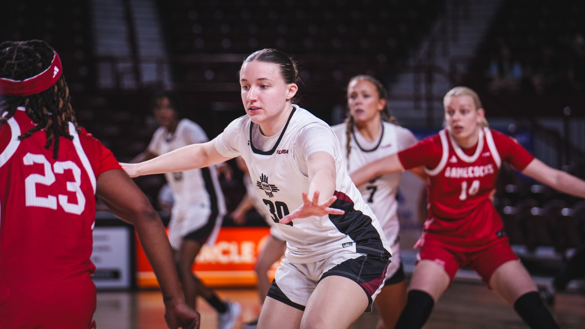 Anna Csneyi playing defense against Jax State (2/28)