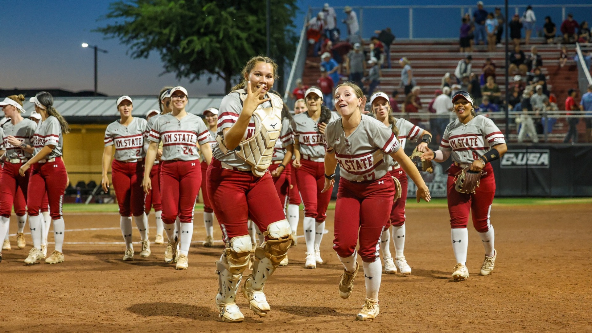 Aggies celebrate a win over Delaware
