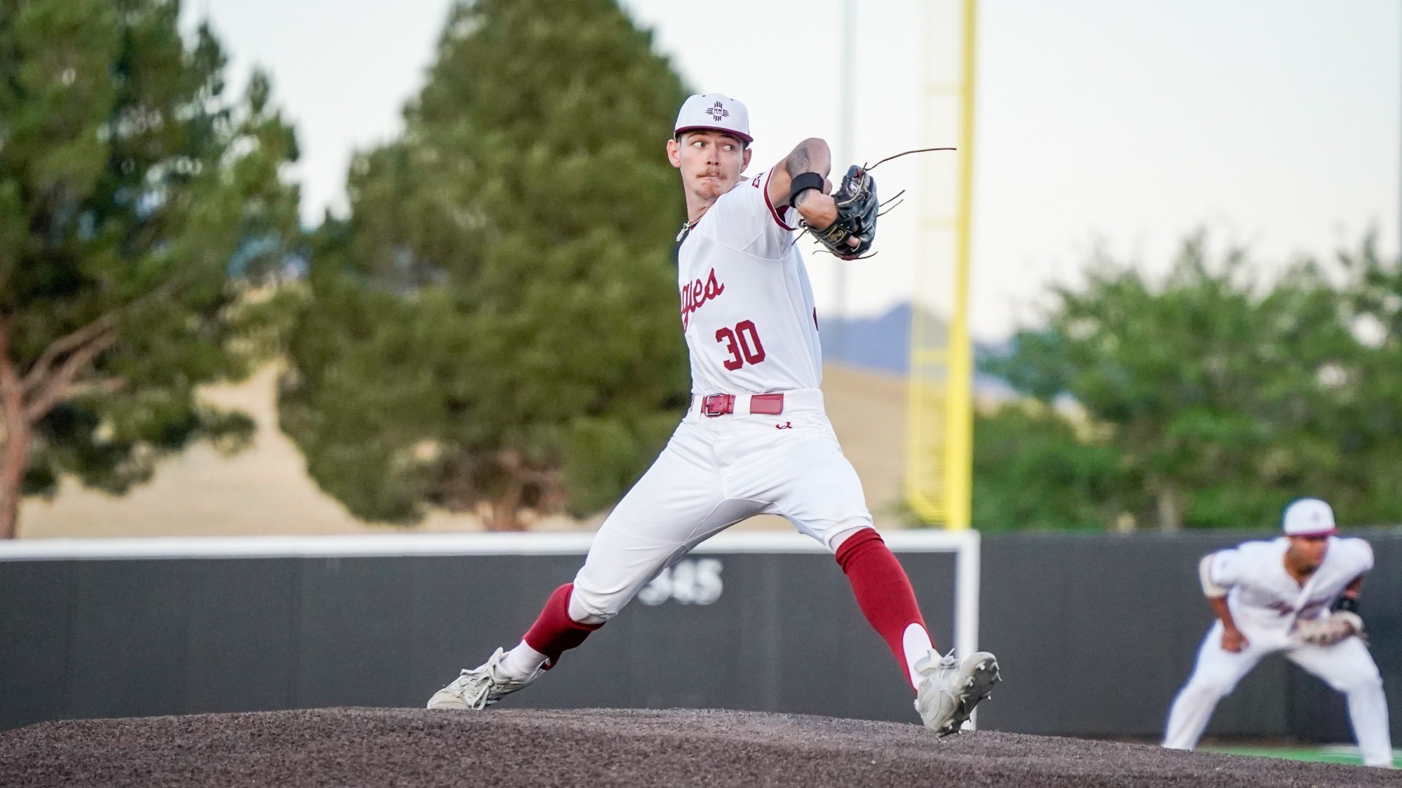Hazen Wright pitches against Delaware on April 3, 2026, in Las Cruces, NM.