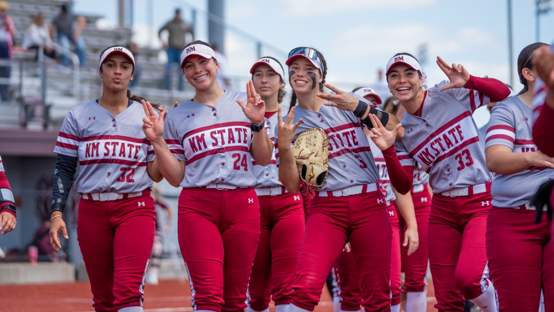 Aggies celebrate a win against MO State