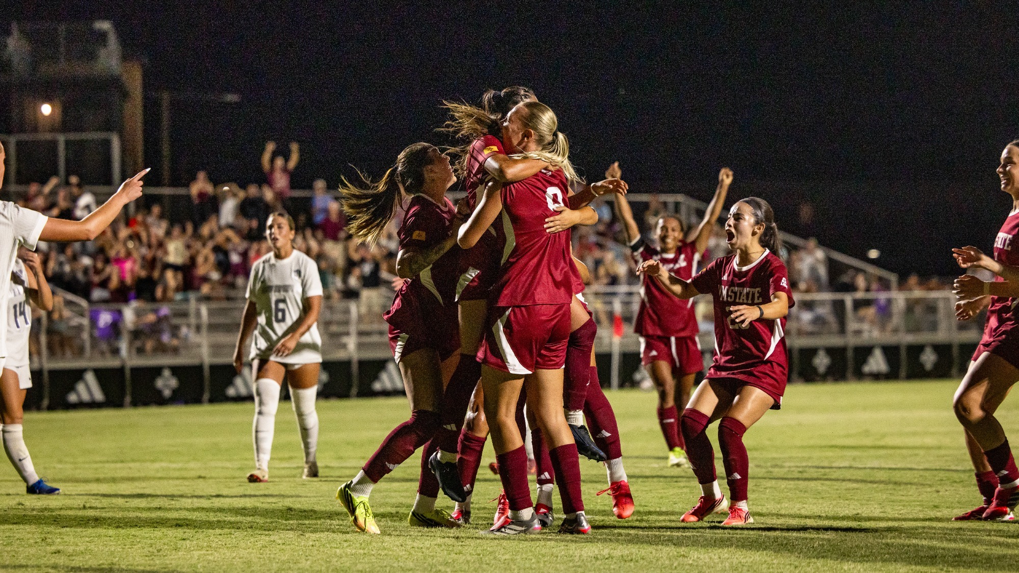 NM State celebrating a goal against New Mexico (8/12)