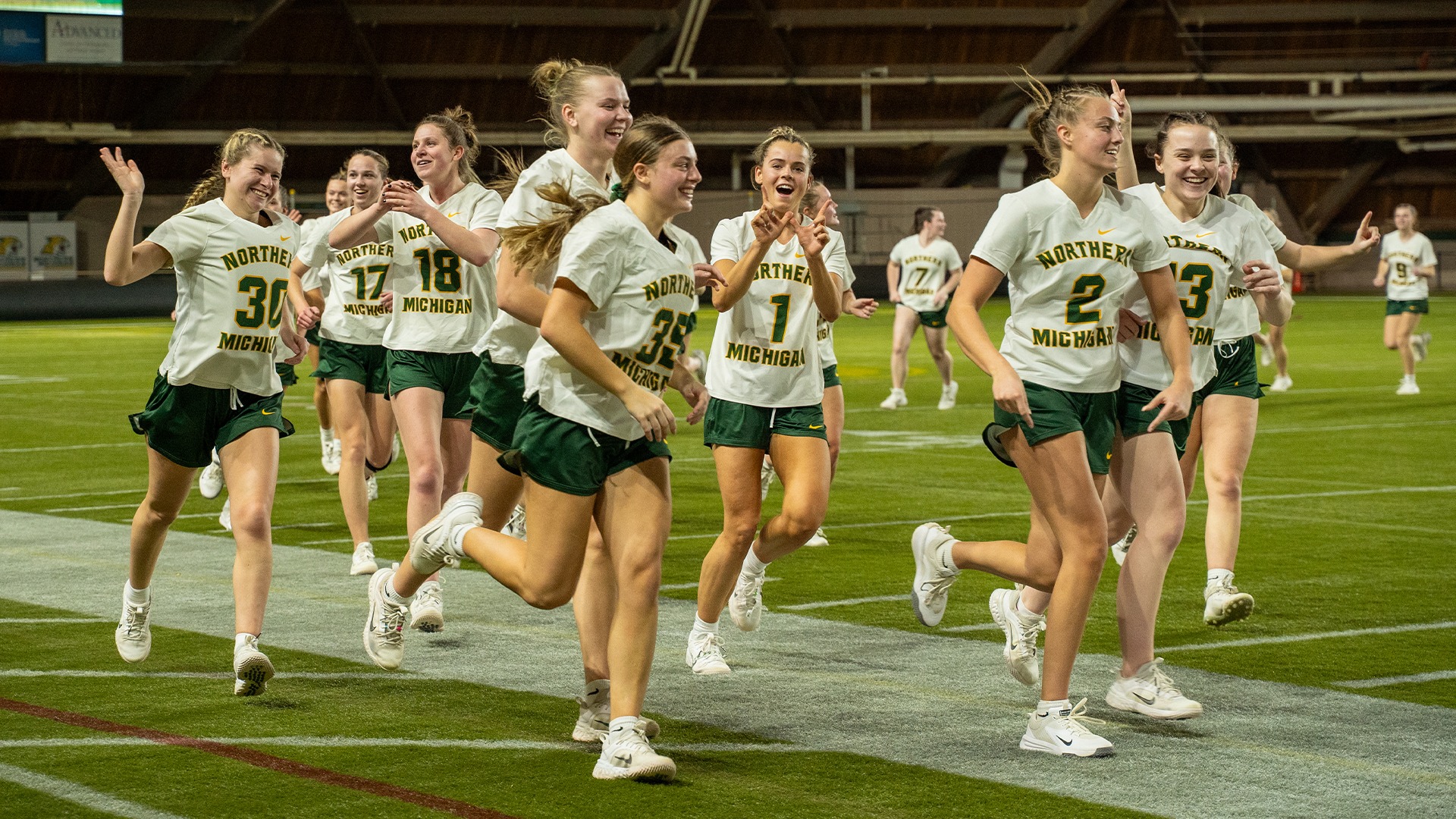 Lacrosse Celebrates a home win against Calvin on February 13