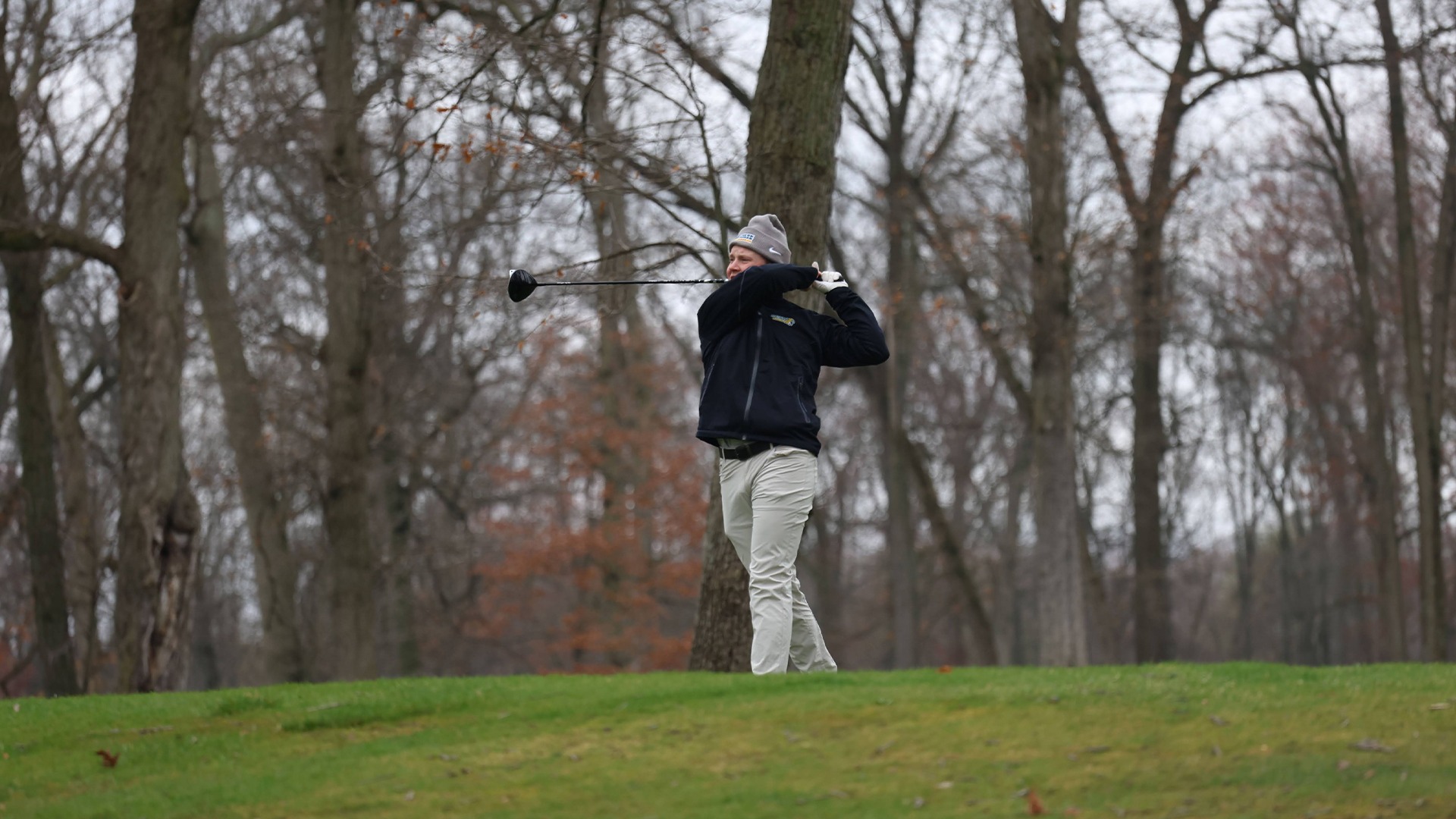 Arthur Ylitalo tee's off at the GLIAC Championship a season ago