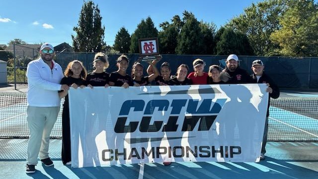 North Central College women's tennis winning the 2025 Regular Season Conference Championship after defeating Elmhurst College
