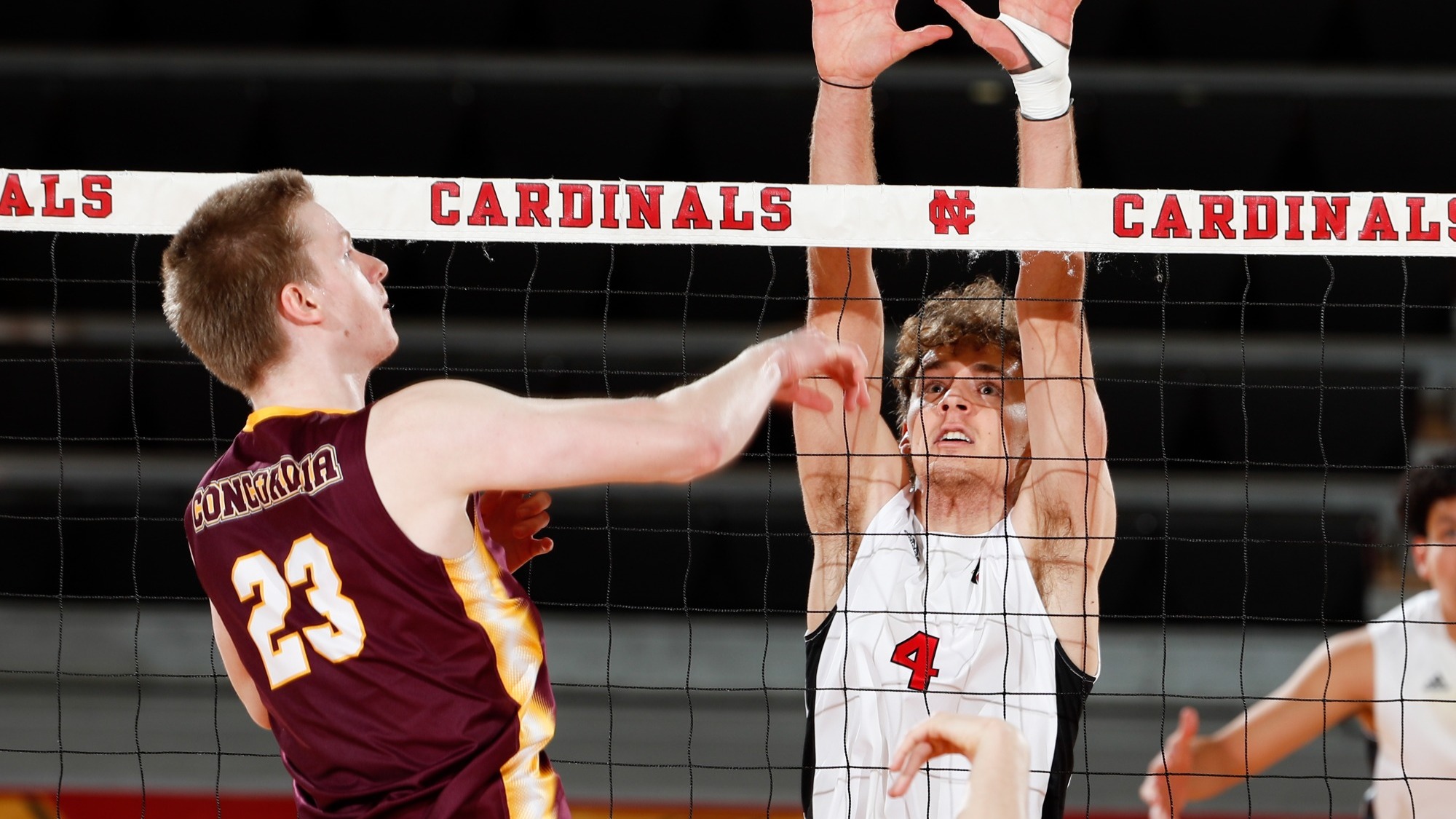 Connor Davis rises to block the attack of an opposing player