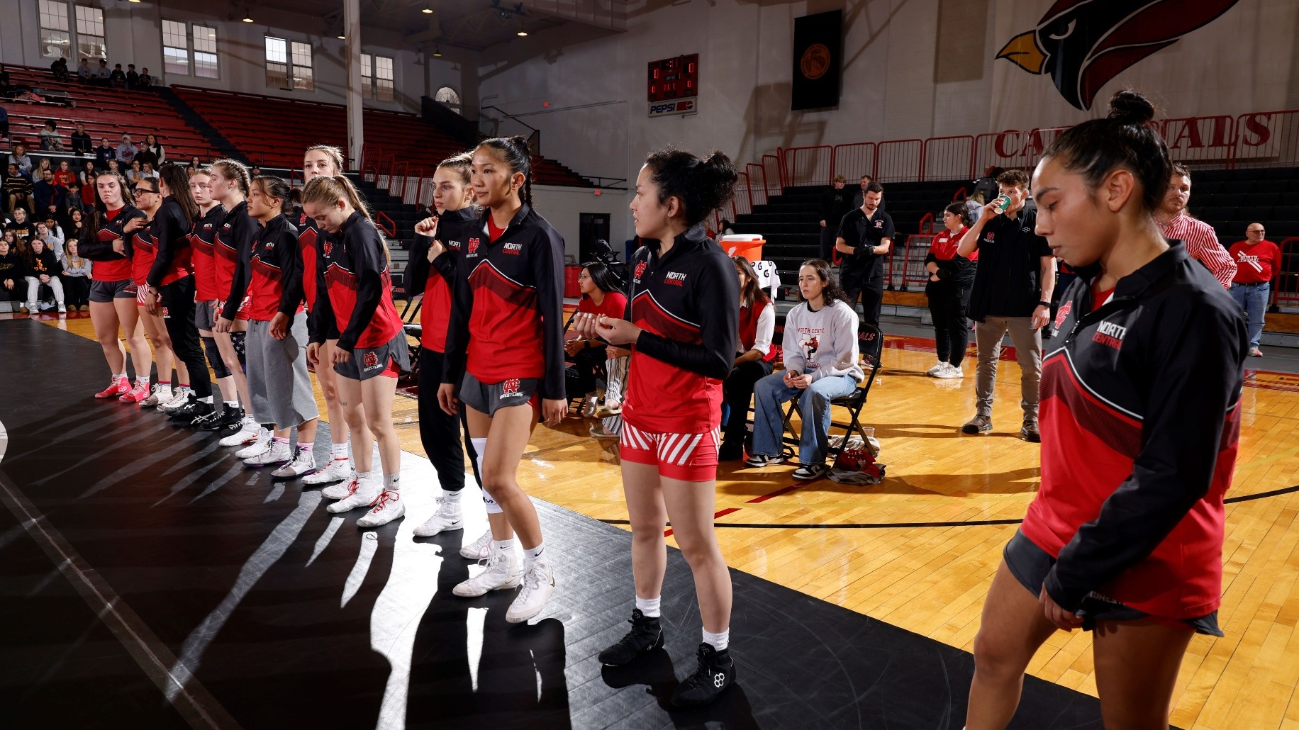 Women's Wrestling strating line up for CCIW dual with Augustana