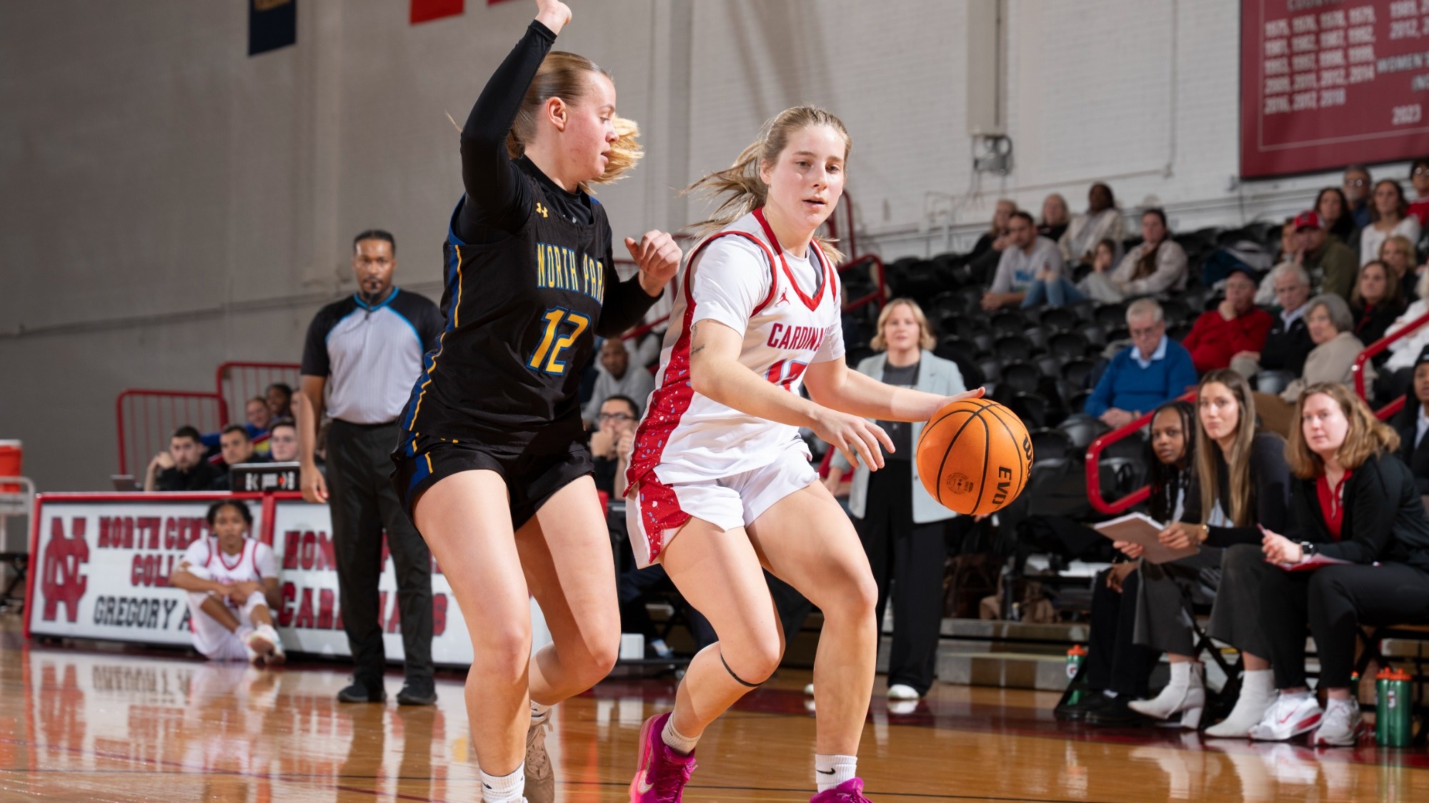 Kennedy Hartwig dribbling her North Park University defender in the CCIW conference game on Jan. 3, 2026