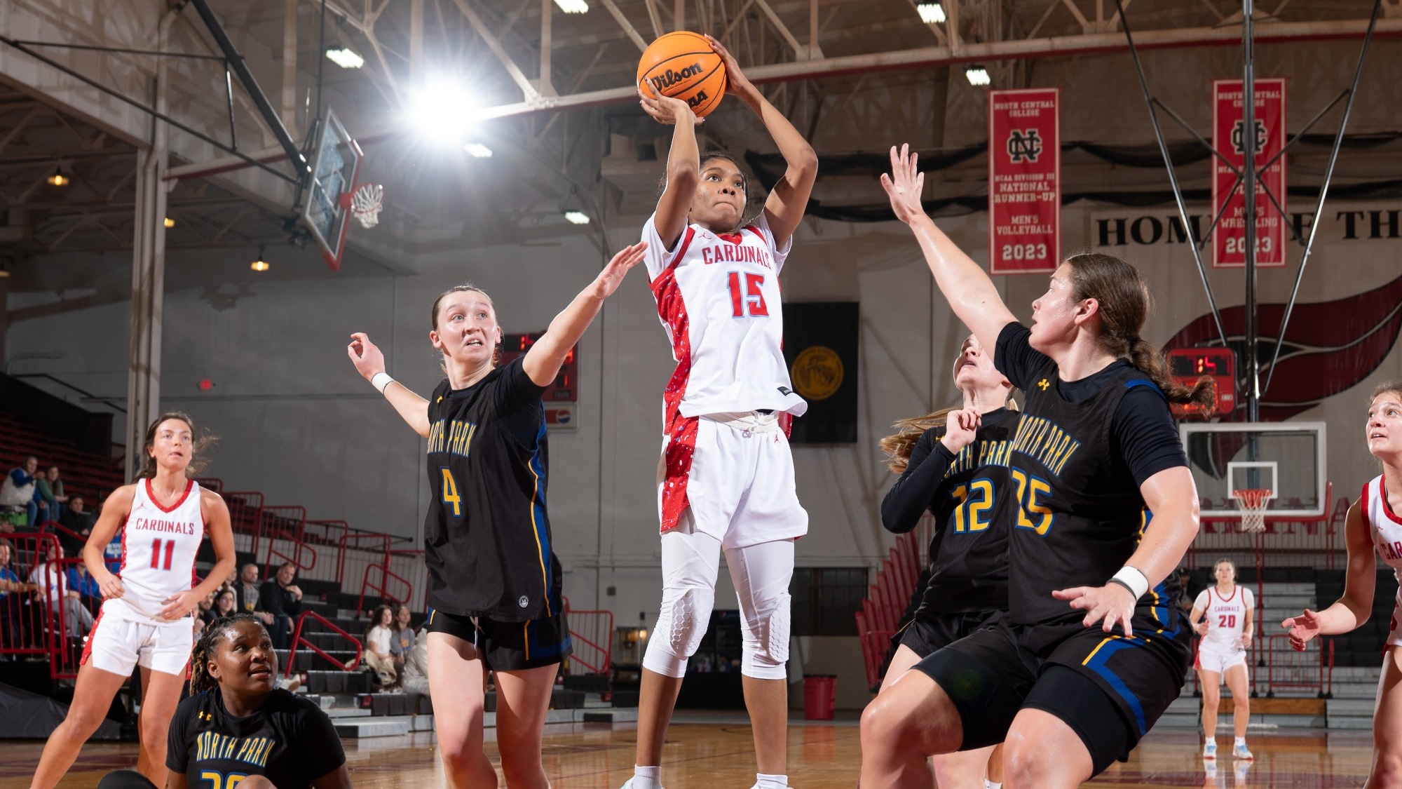 Jocelyn Trotter rising up for a jumper over her North Park defender during the CCIW game on Jan.3, 2026.