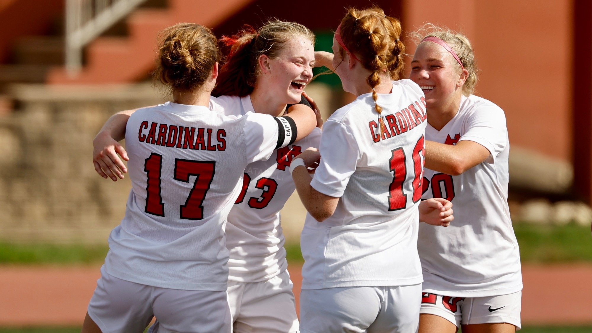 Women's Soccer celebrates Baylee Burbidge's goal against Carroll University