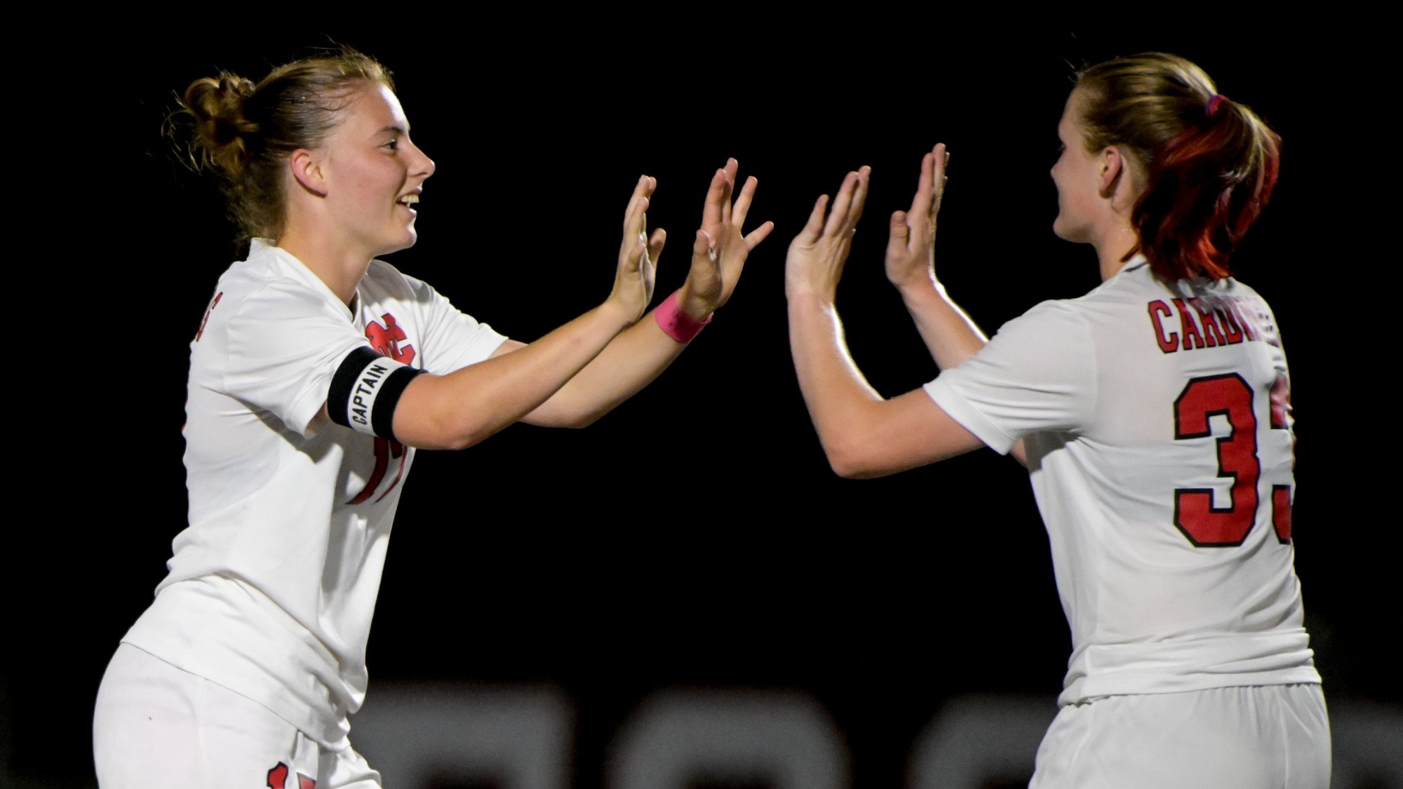 Women's soccer .celebrates goal against Millikin 