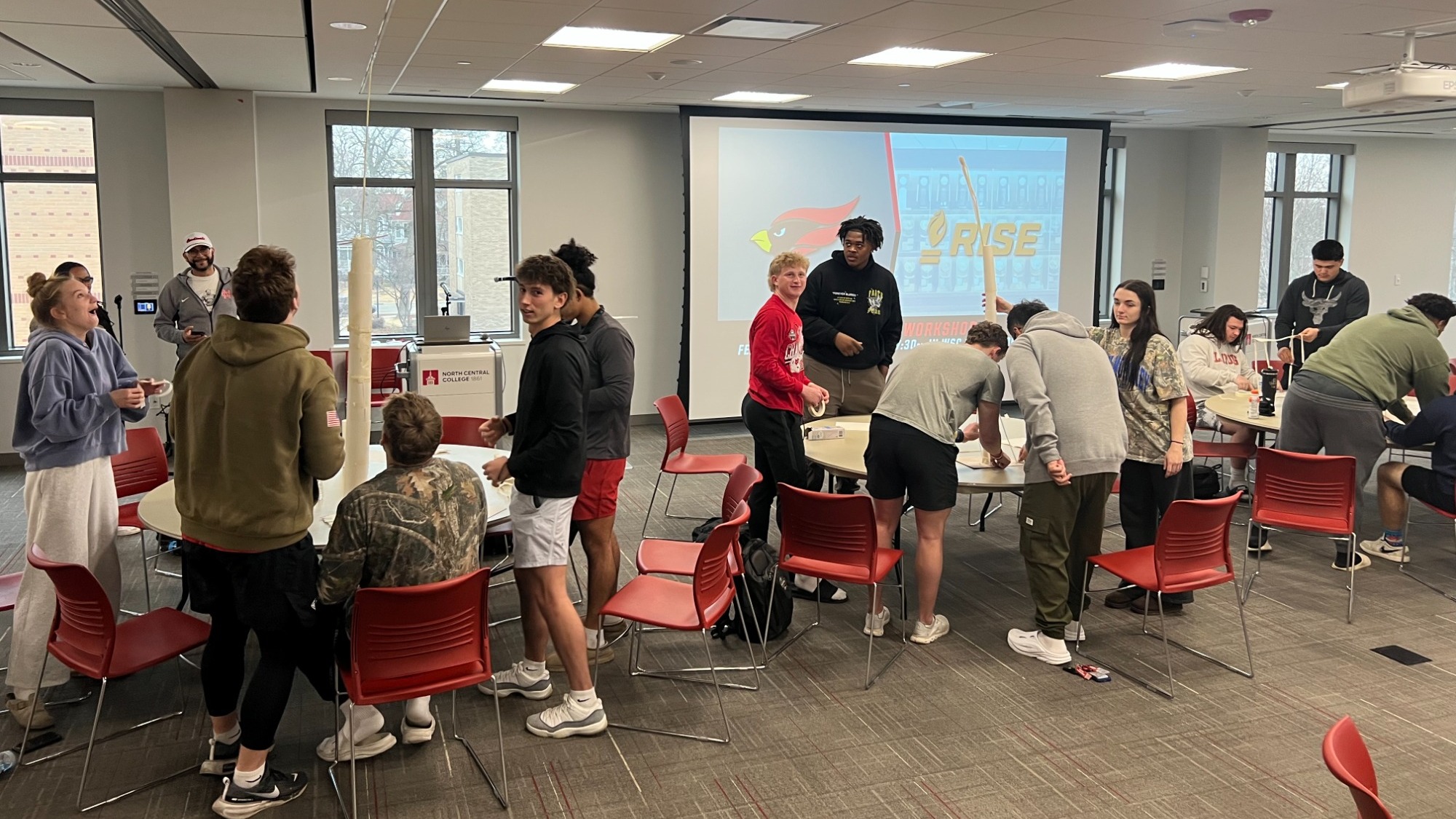 RISE Team Building Workshop where student-athlete built large trophies out of paper