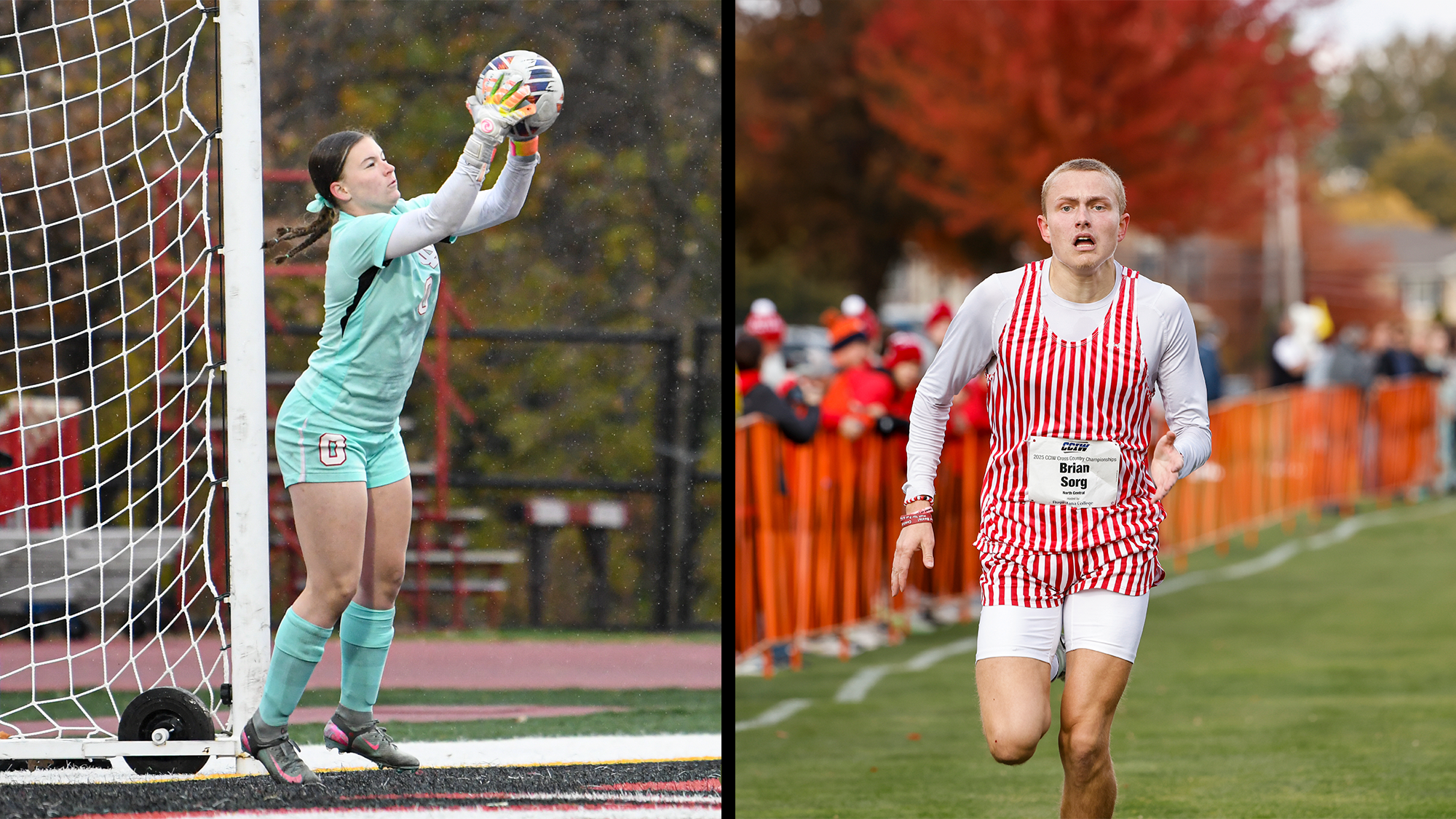 Lily Mattison (left) and BJ Sorg (right) are the Cardinals' 2025 Fall Jack Swartz Academic All-CCIW Award winners