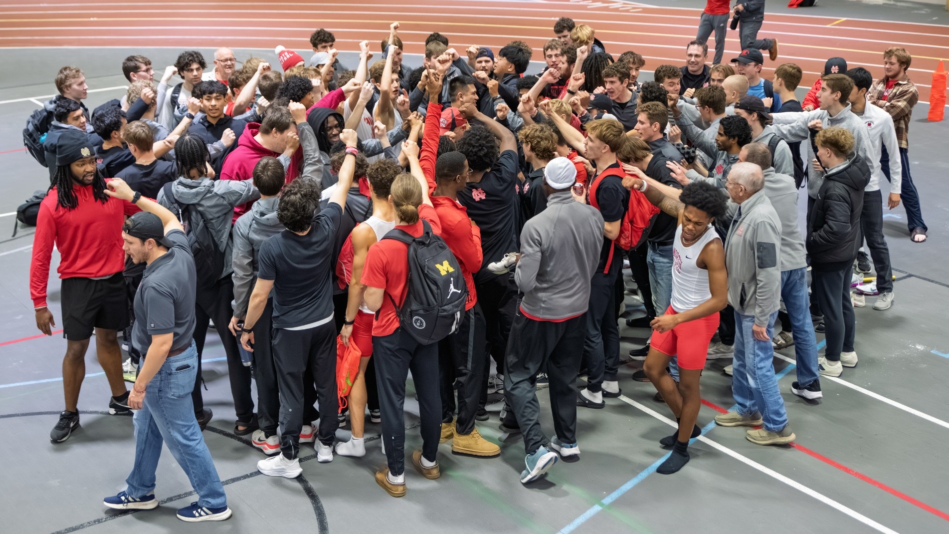 Men's Track and Field breaks down huddle after Pat Heenan Invite