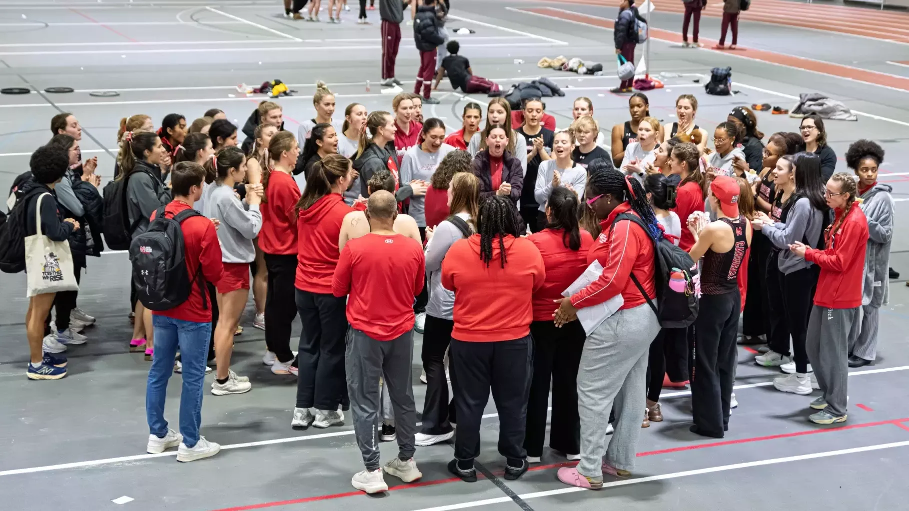 Women's Track Team huddle breakdown