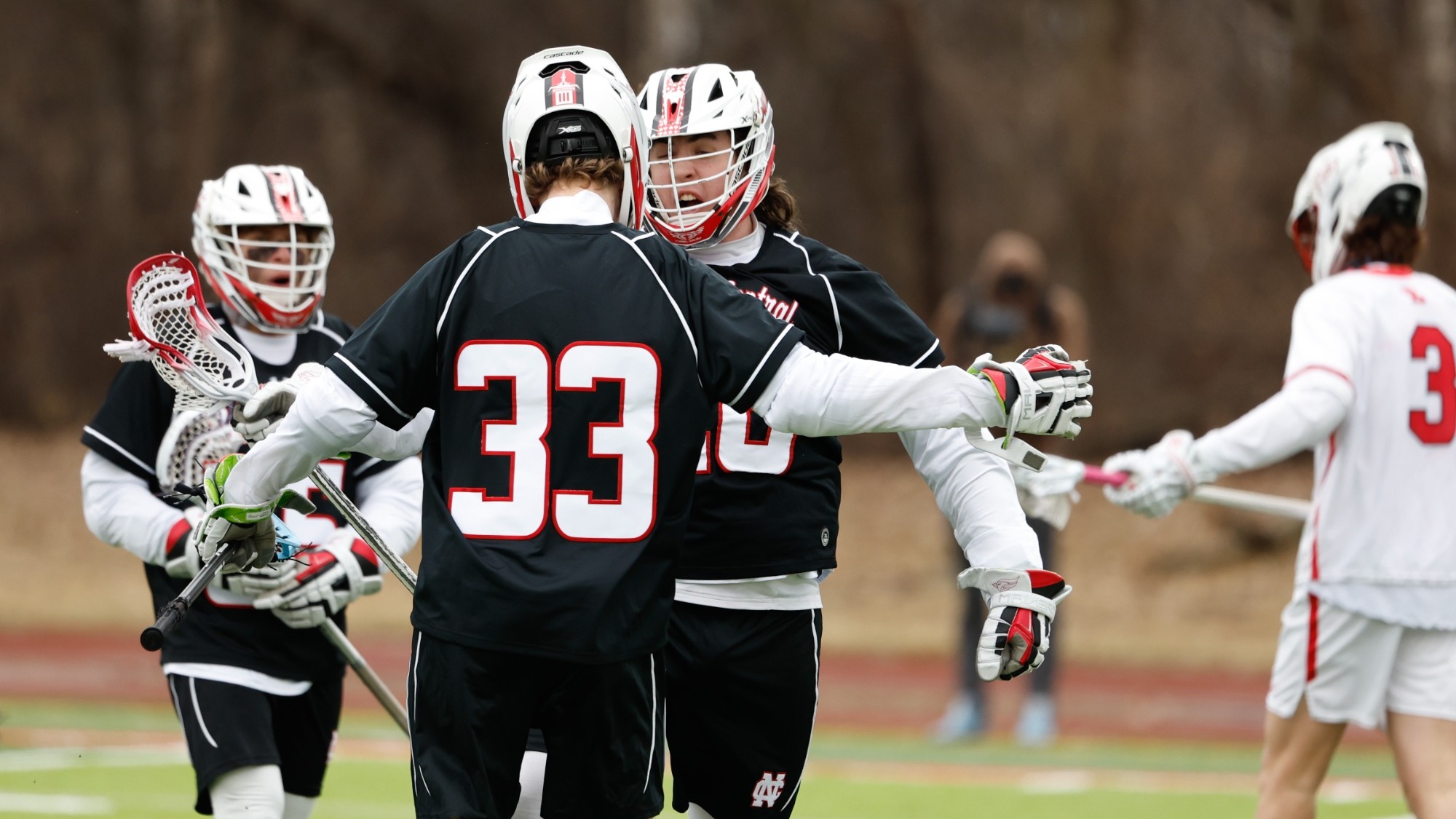 Jack Blaylock and Ty Nagy celebrate goal against Benedictine