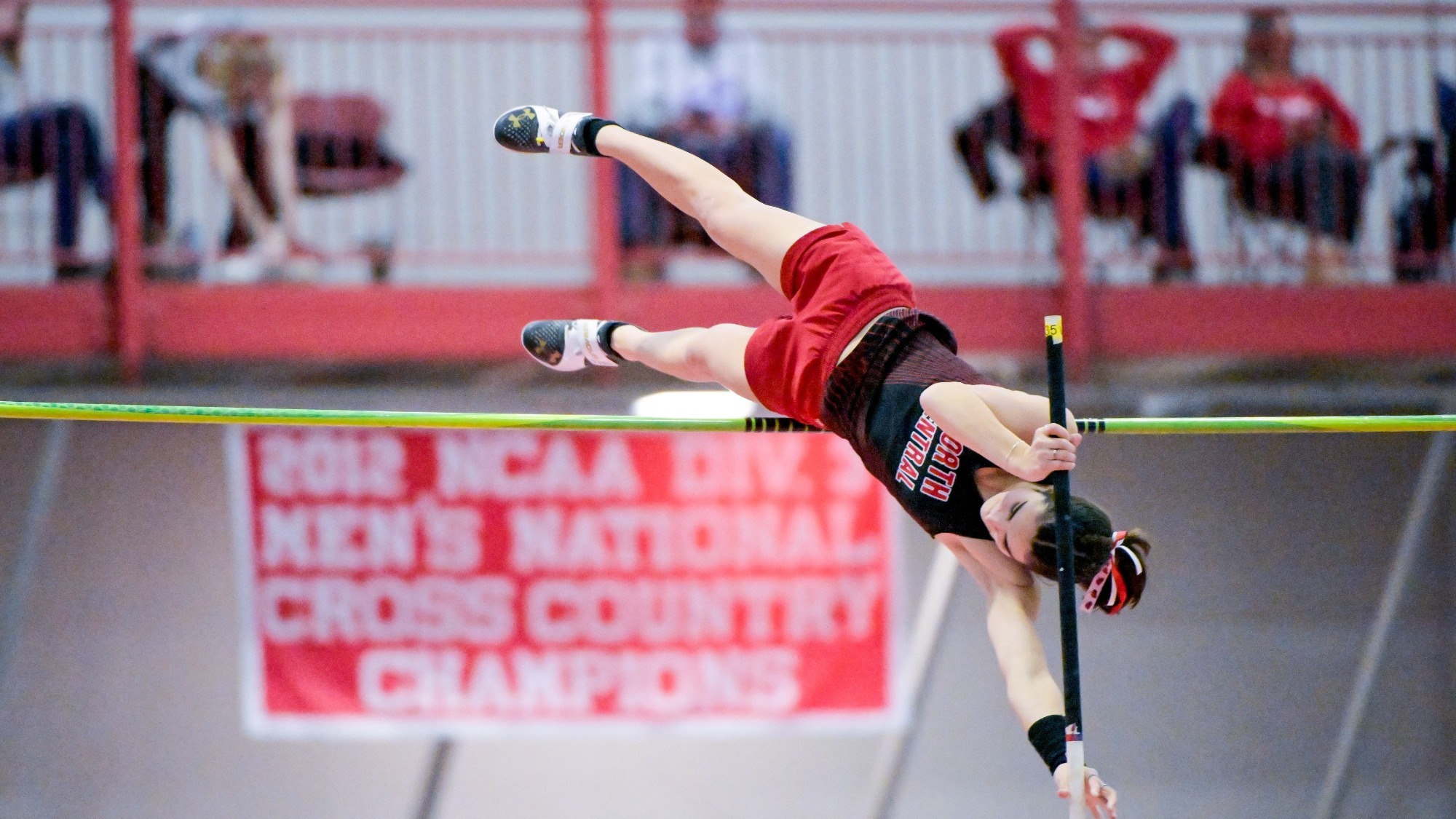 Gwen Berenyi pole vaulting at North Central College women's track and field meet in Jan. 2026.