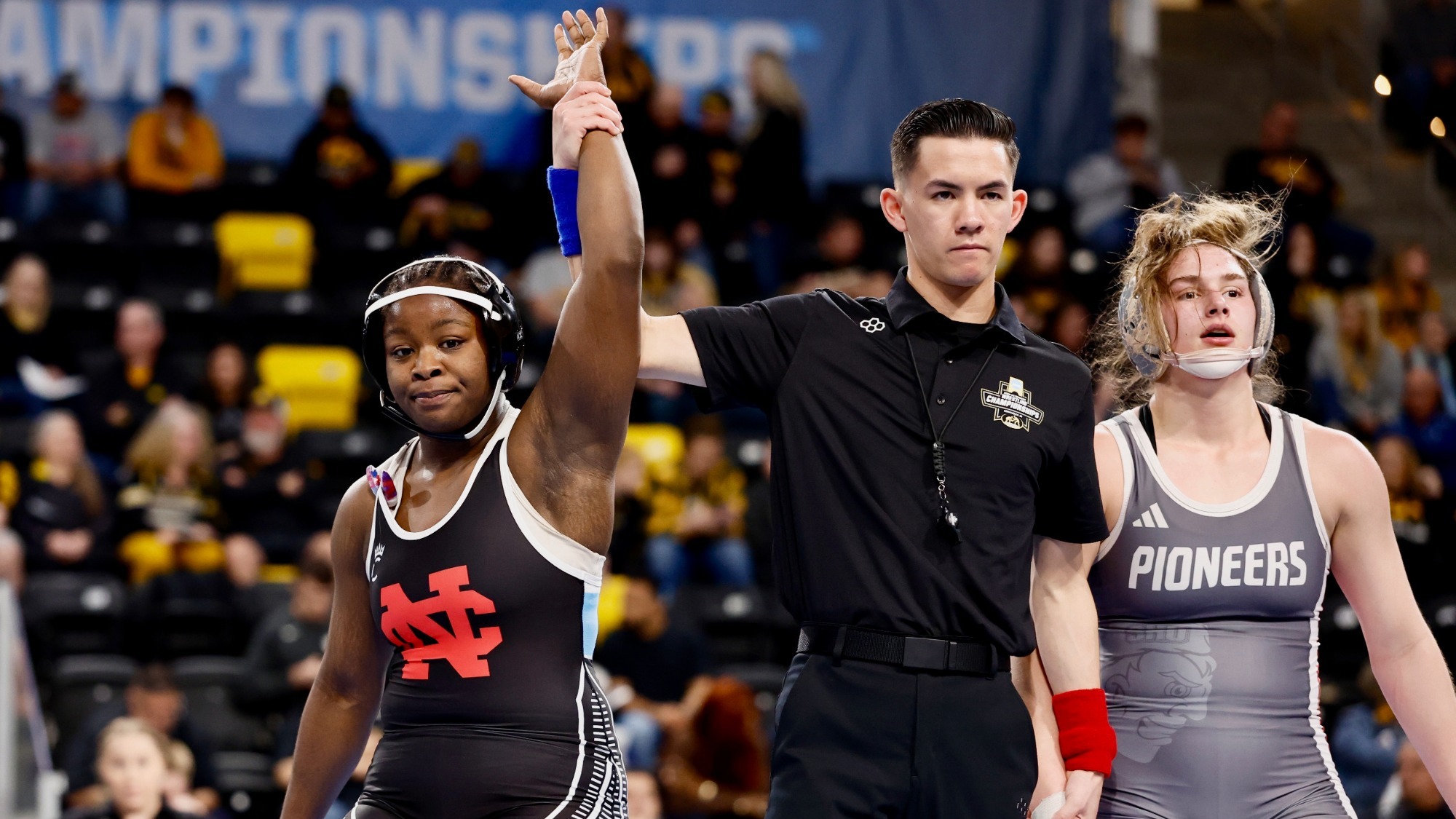 Shenita lawson arm raise at NCAA Championships