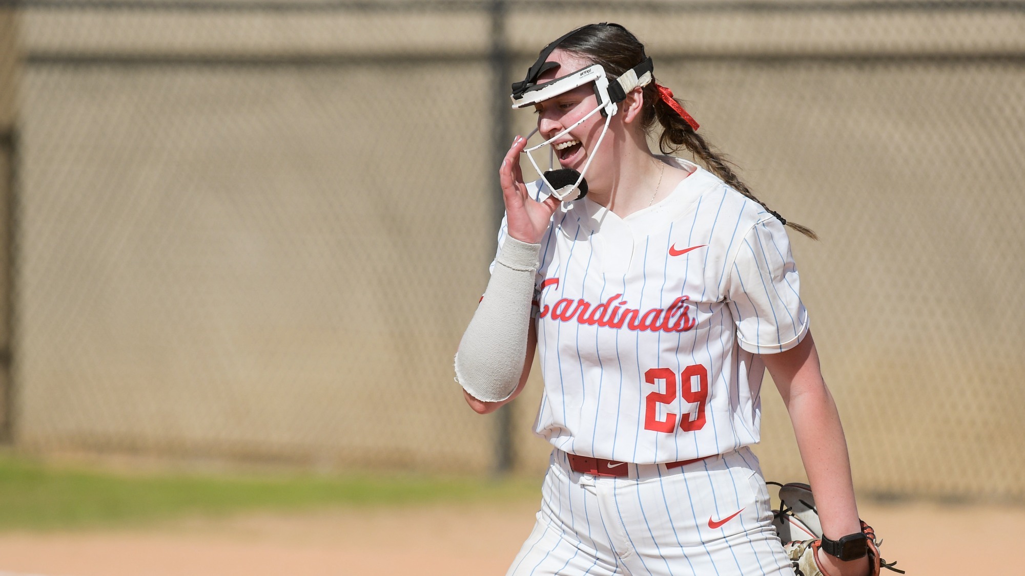 Juliana Maude celebrates an out