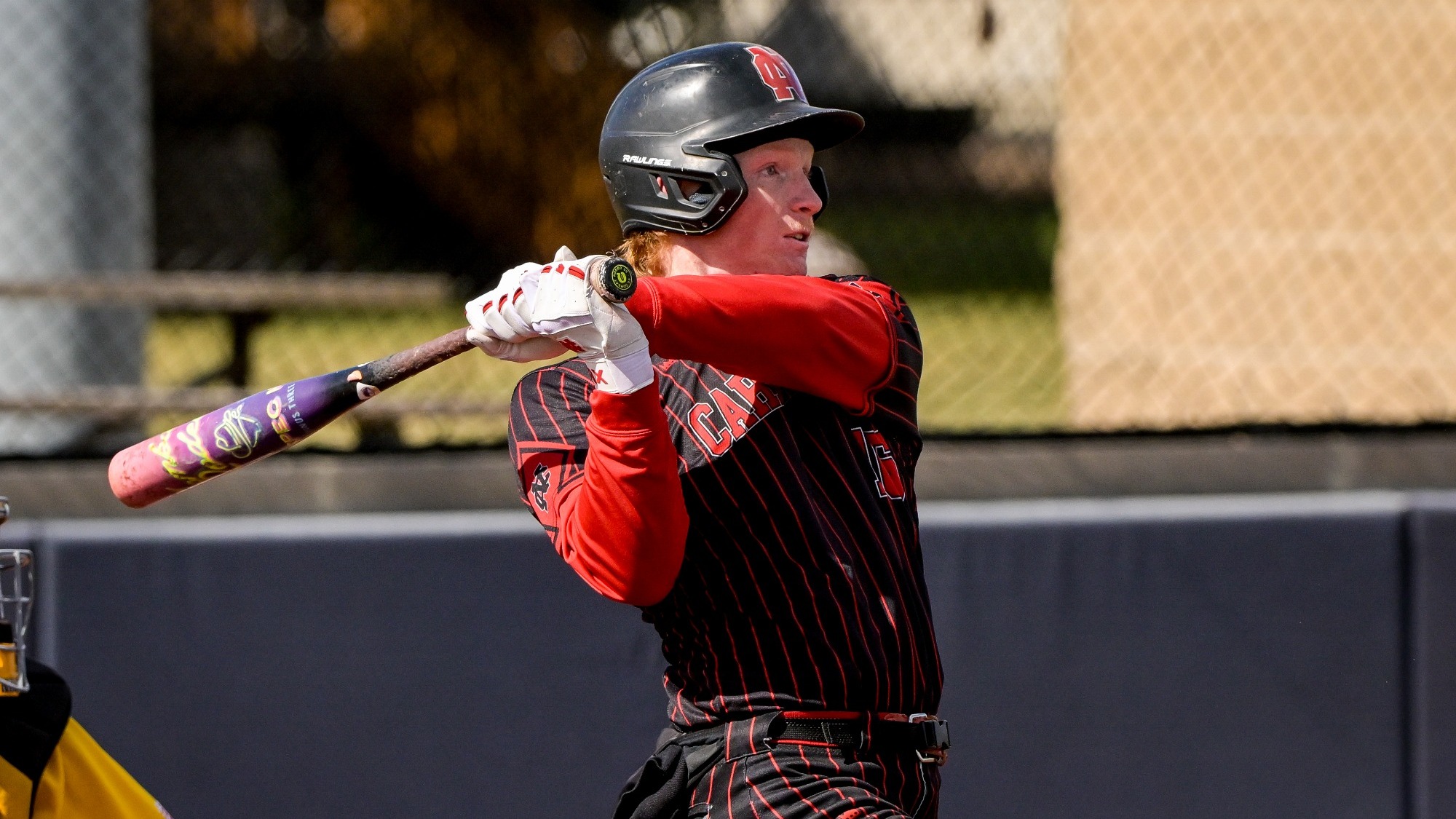 Jackson Bland looking at his base hit vs Baldwin Wallace