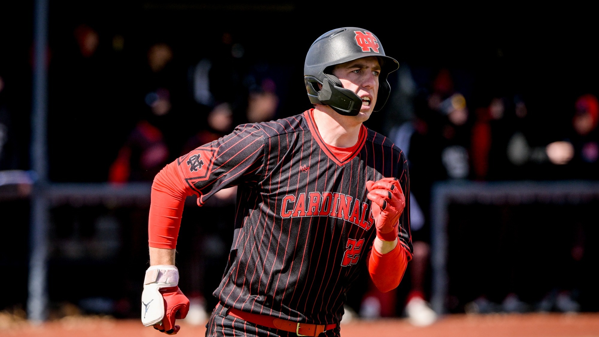 Ryan Huskey sprinting to first base
