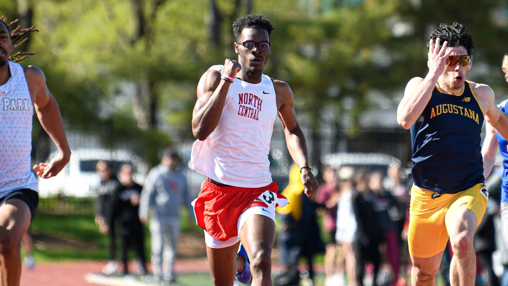 Randy Reed races down 100m straight away at CCIW Outdoor Championships 2025