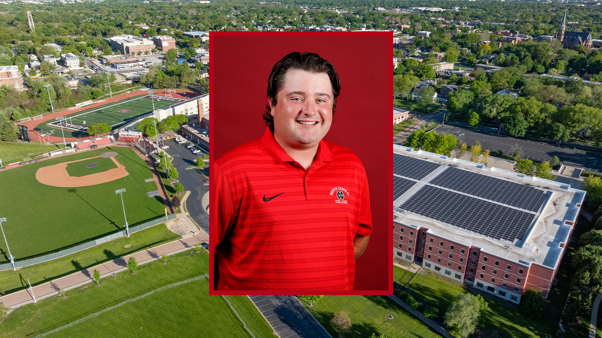 Joey Leto's headshot with North Central athletic facilities in the background 