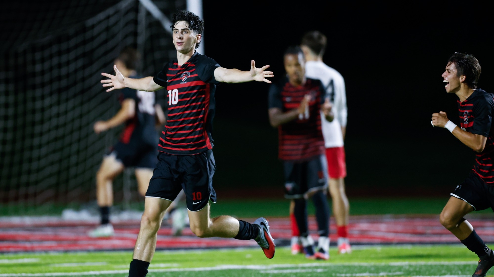Marco Costabile celebrating his first career goal as a Cardinal against Benedictine University on Sept. 3, 2026.