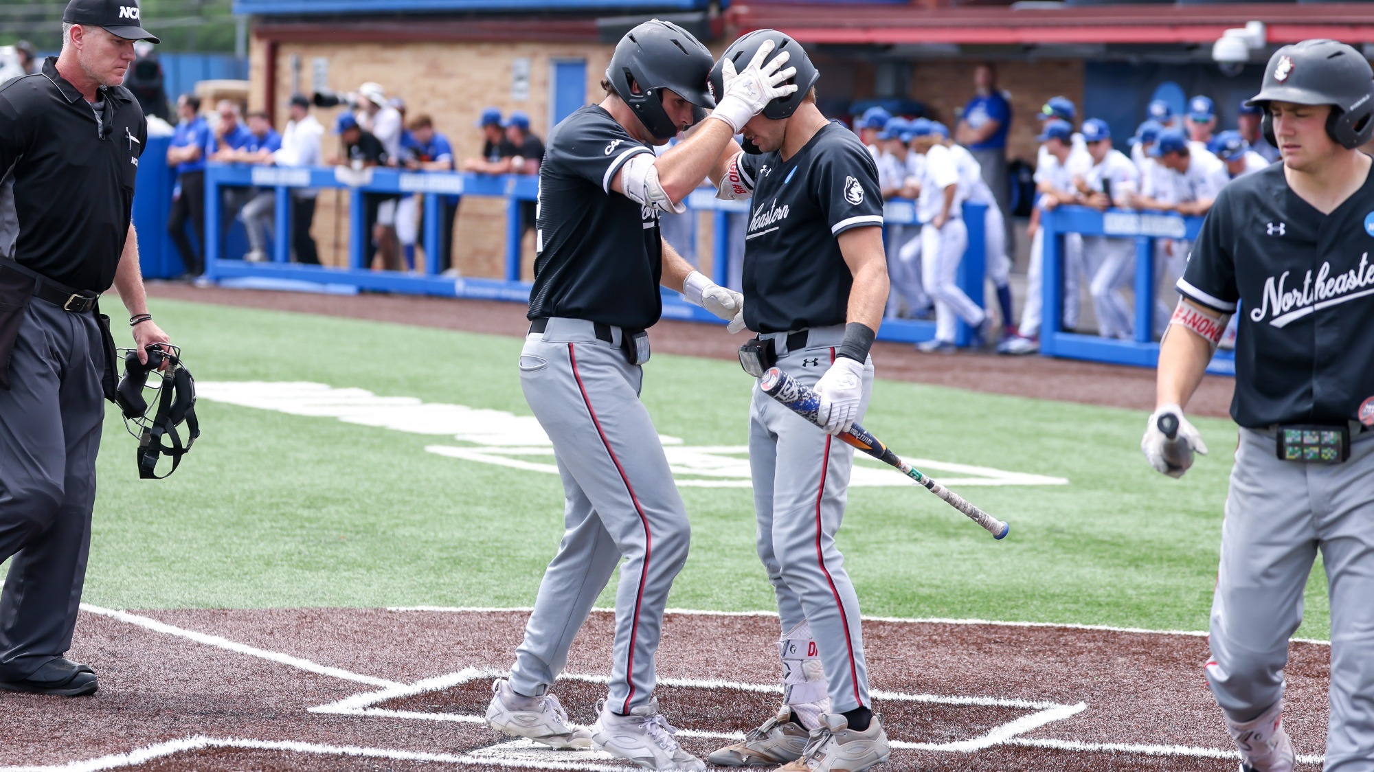 Will Fosberg celebrates a solo home run in Hoglund Ballpark
