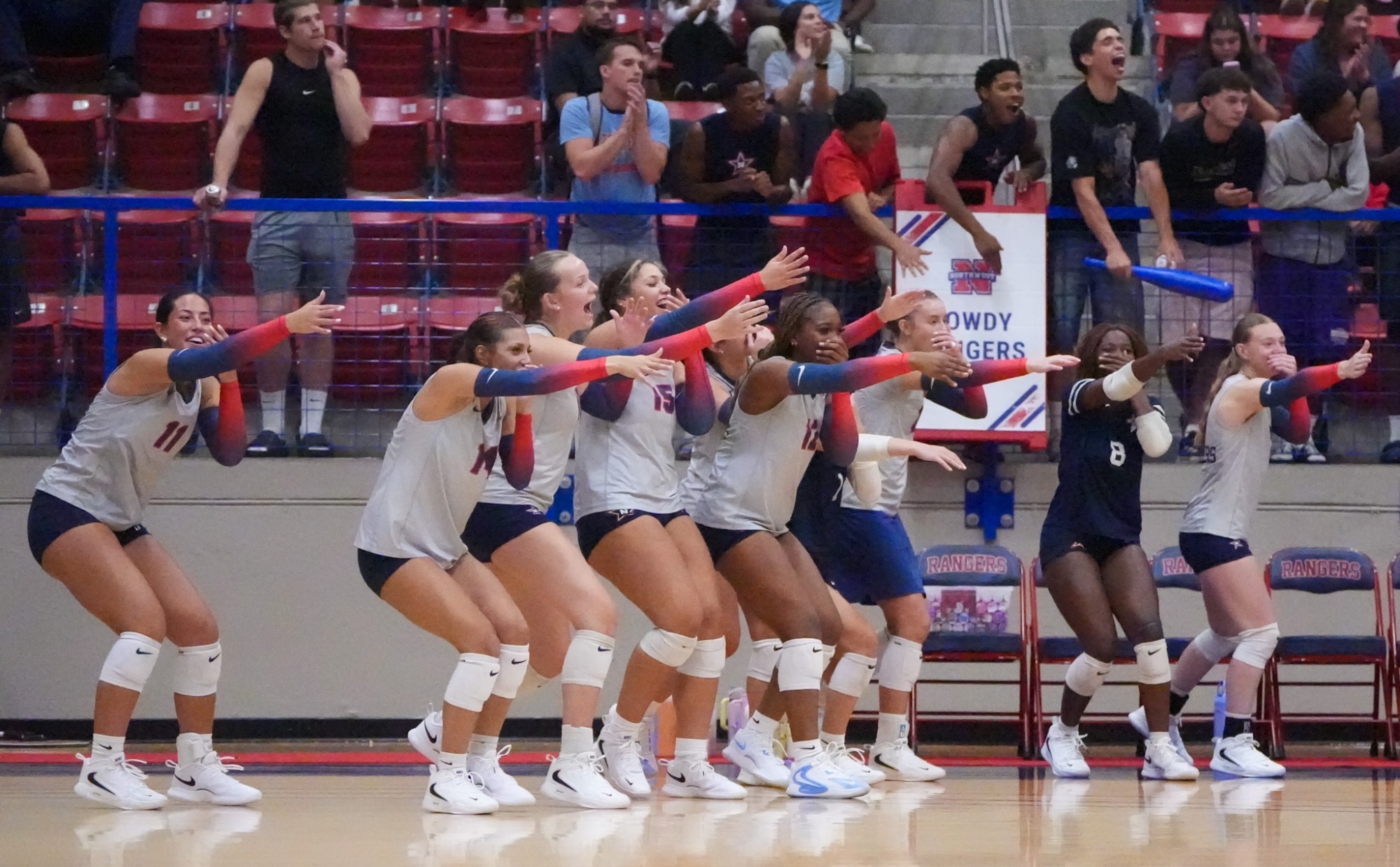 Volleyball celebrates an ace against Jones College