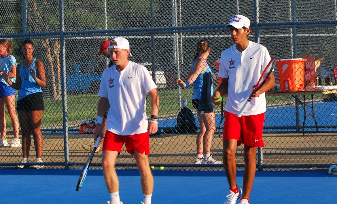 Land Magruder and Mateo Rodriguez compete in team doubles at the ITA Southern Regional