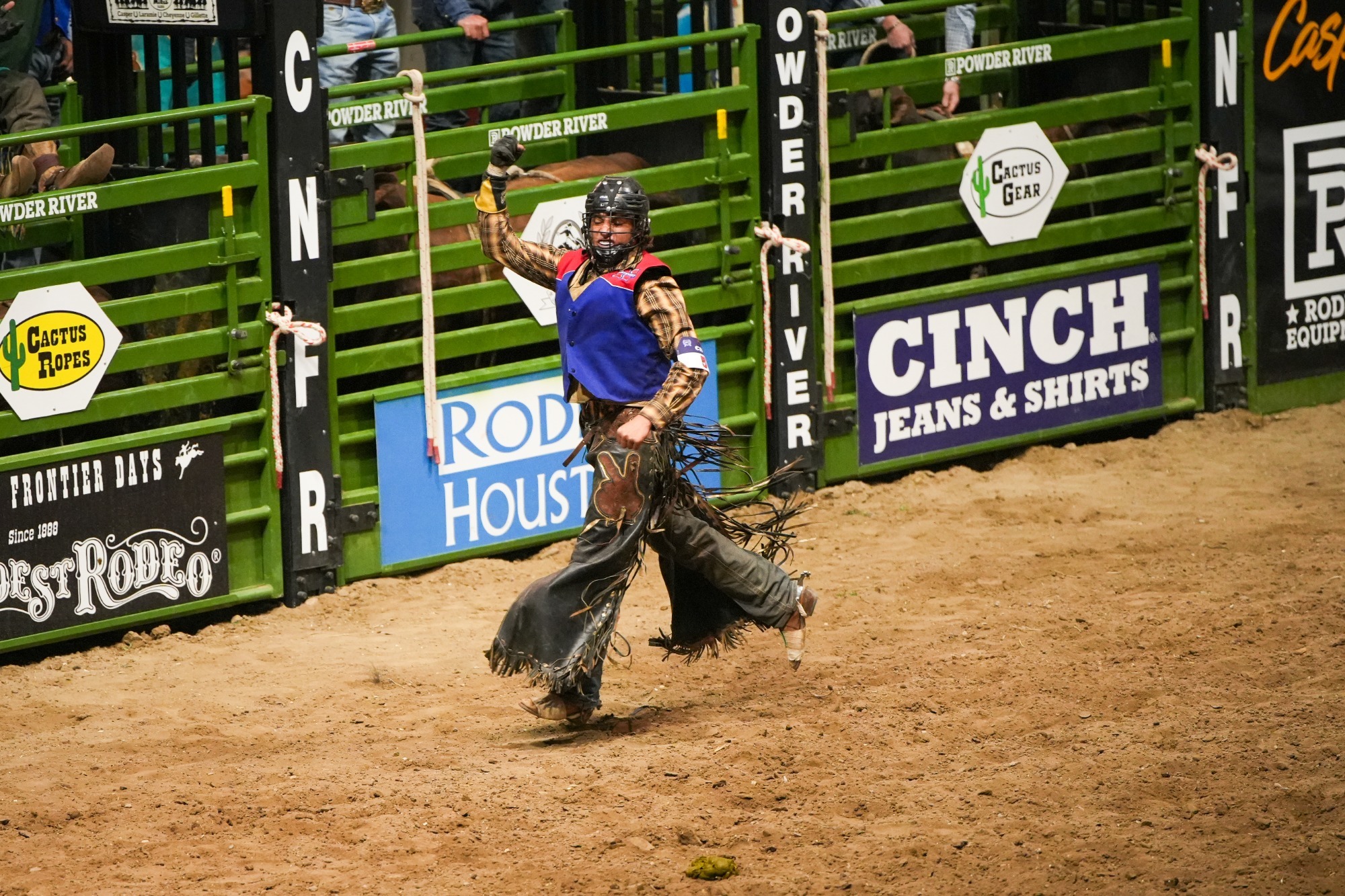 Dakota Smith celebrates his first ride on day 1 at the CNFR.