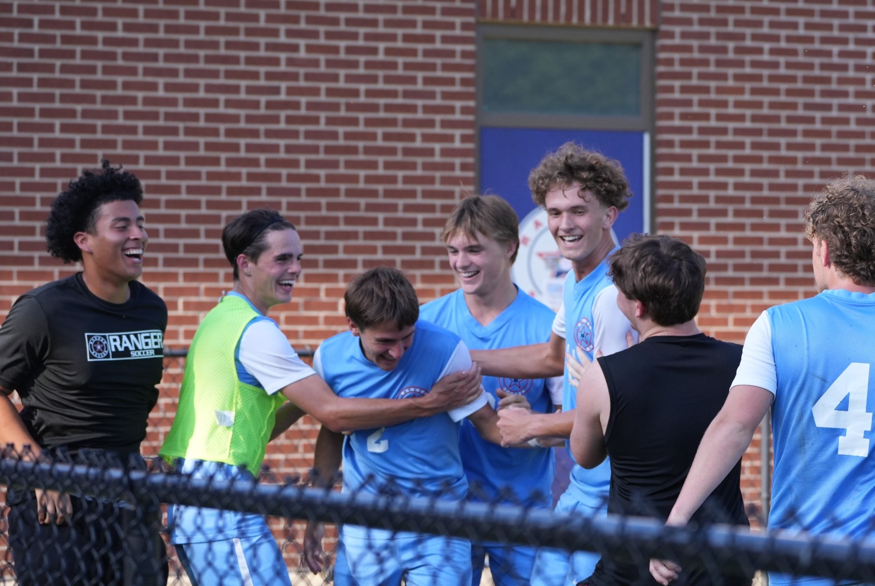 Northwest men's soccer celebrates a goal from Nile Hunt