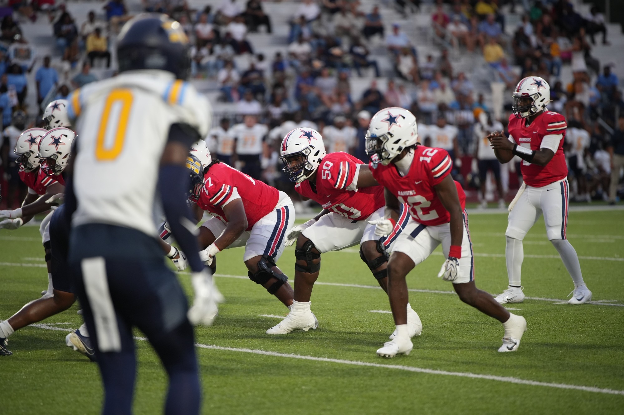 Ranger football prepares to snap the ball against Gulf Coast