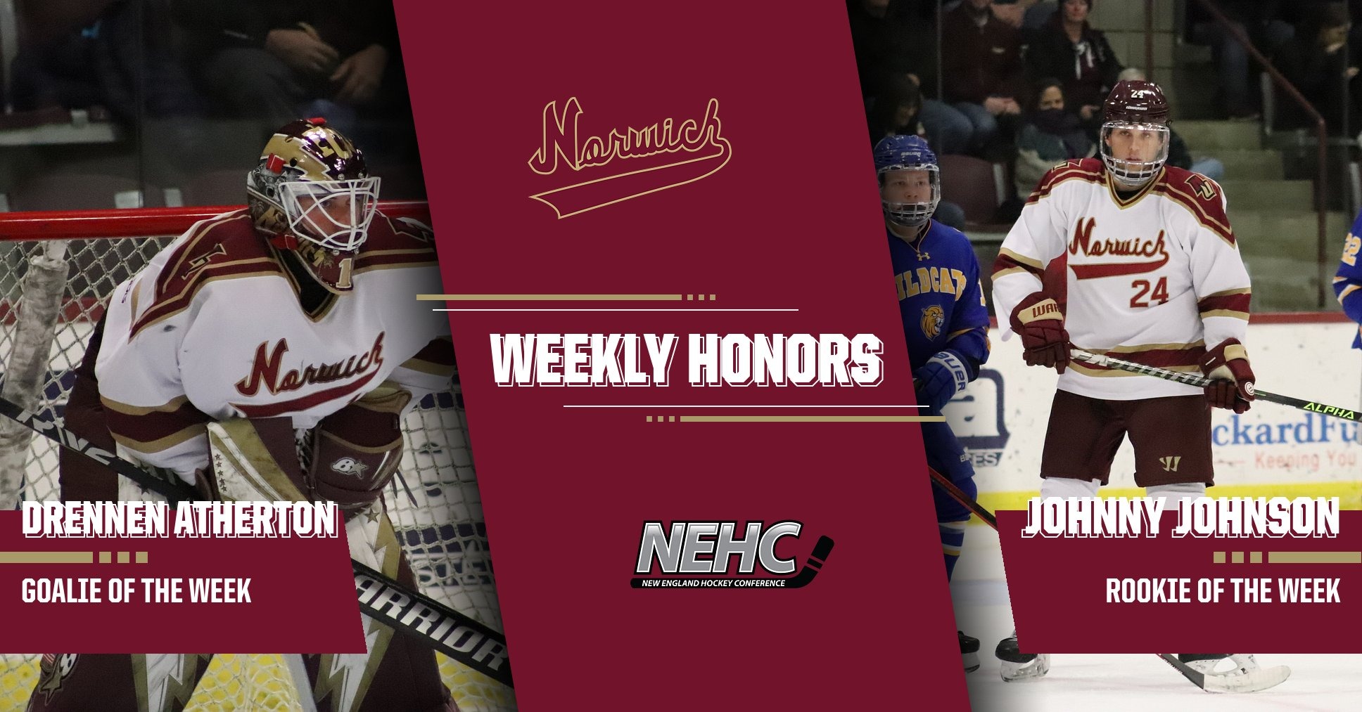 Men’s Ice Hockey Atherton, Johnson Take Home NEHC Weekly Honors