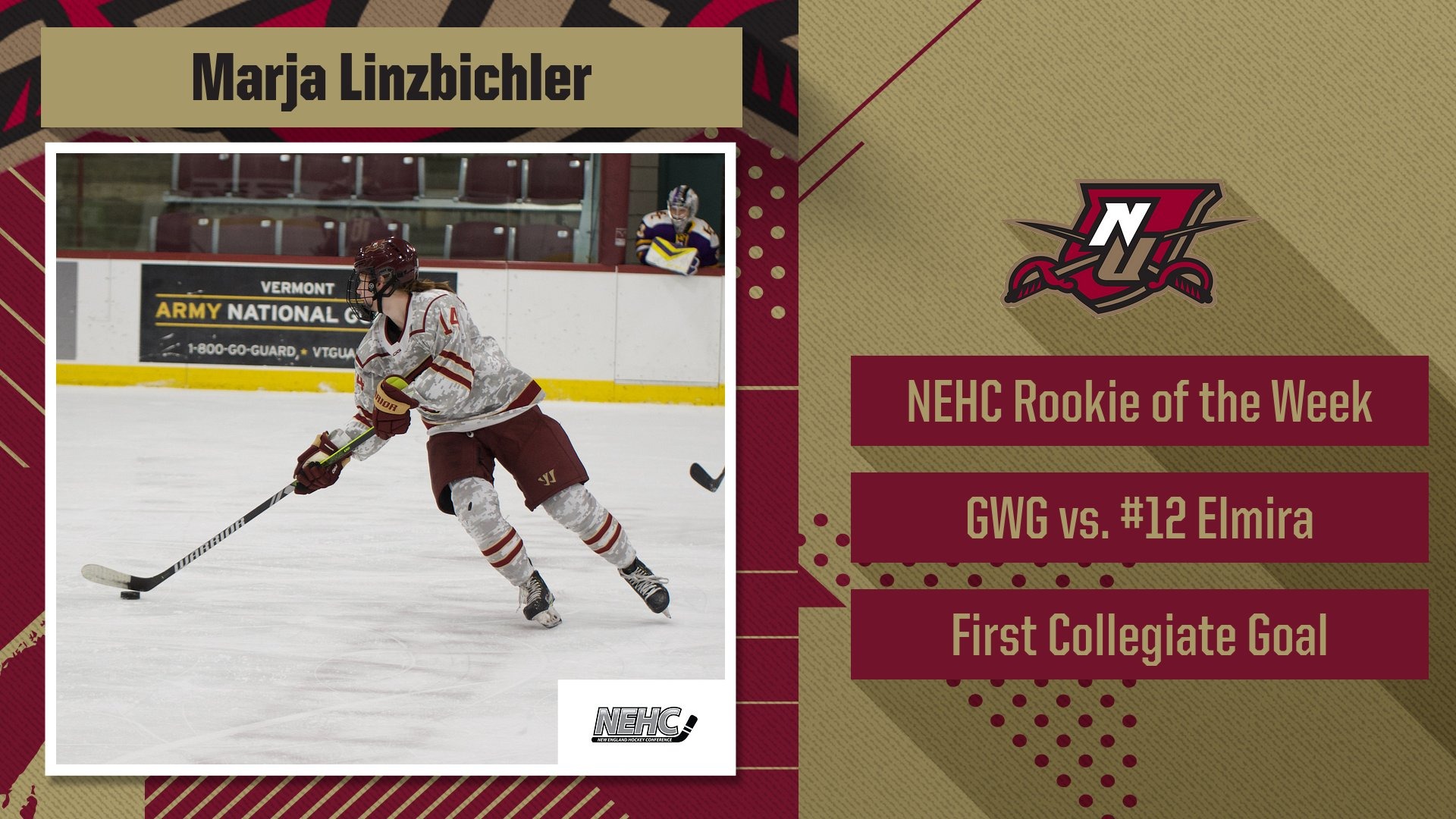 Women's Ice Hockey Linzbichler Tabbed NEHC Rookie of the Week