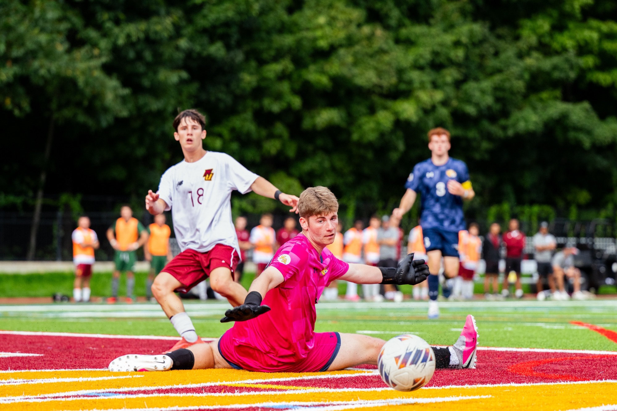 Rubenstein watching the ball trickle past the goalkeeper. 