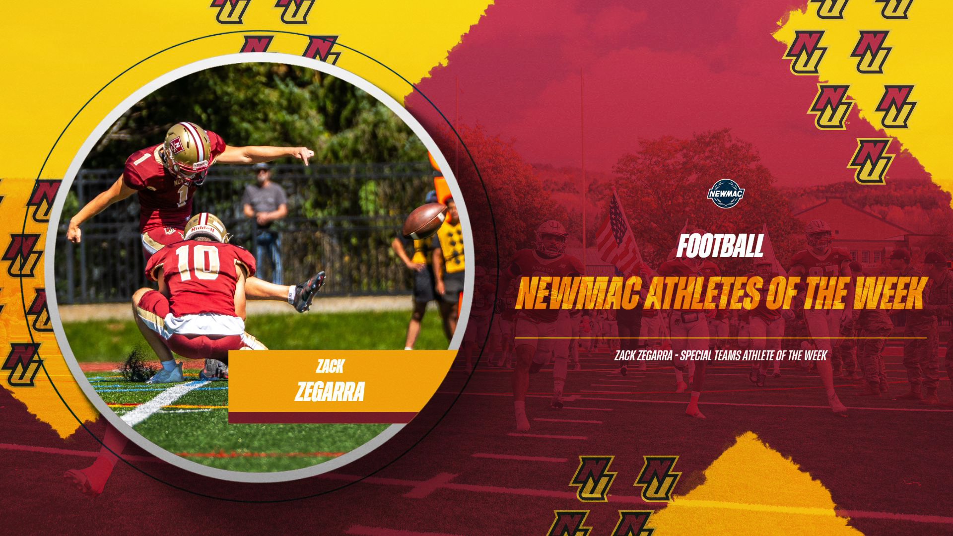 2026 FB - Zegarra NEWMAC Special Teams Athlete of the Week