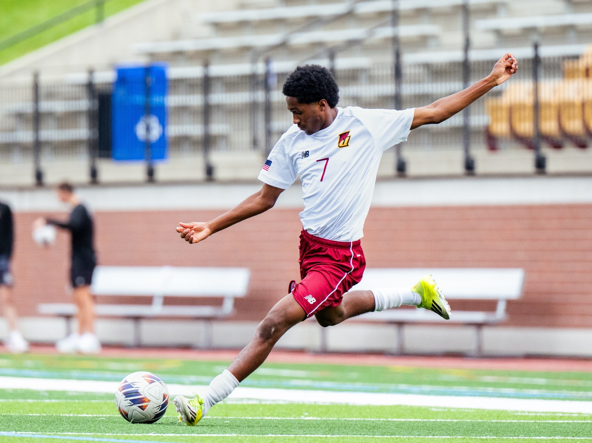 Hassan winding up for a shot on goal.