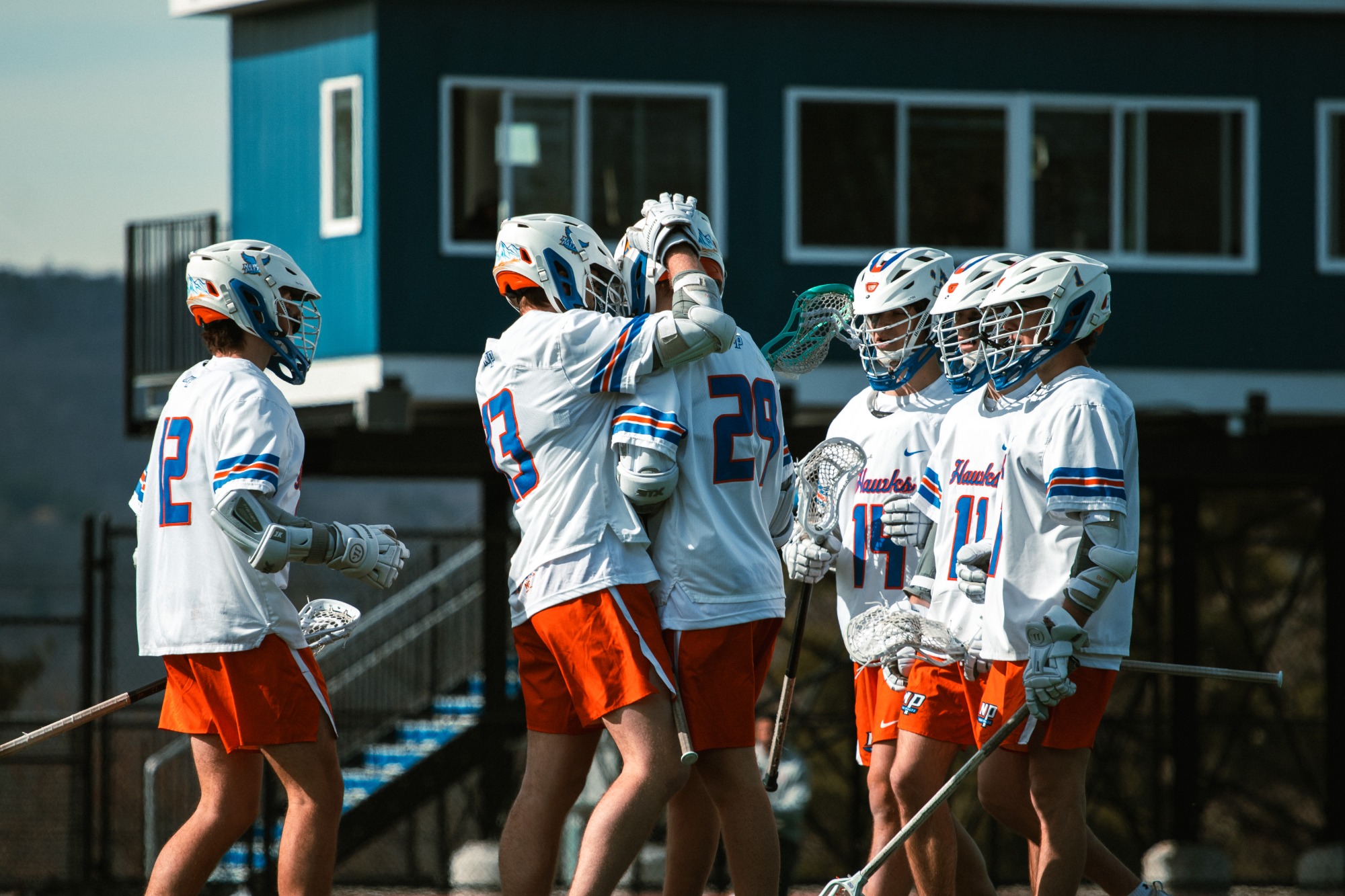Hawks celebrate after a Finn Smith goal
