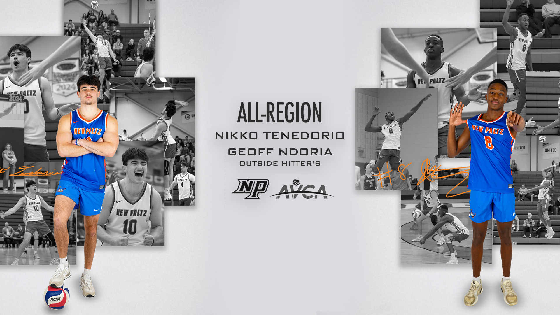 Nikko Tenedorio and Goff Ndoria AVCA All-Region II main story graphic