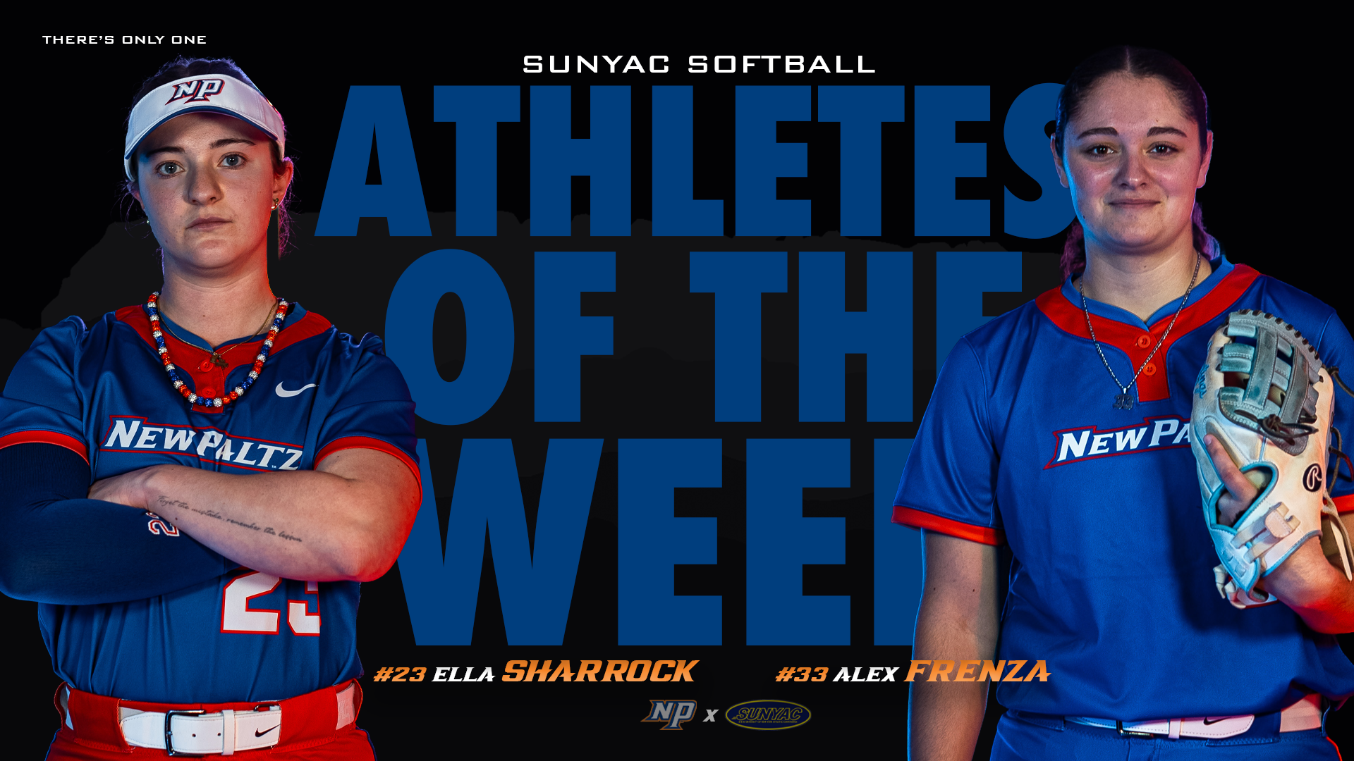 Ella Sharrock and Alex Frenza SUNYAC Athlete of the Week main story graphic