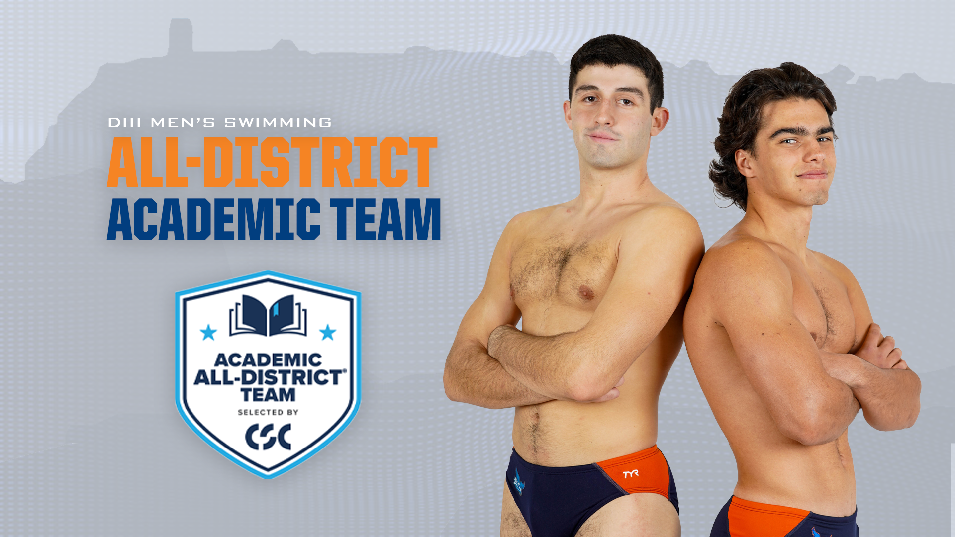 College Sports Communicators All-District Swimming main story graphic