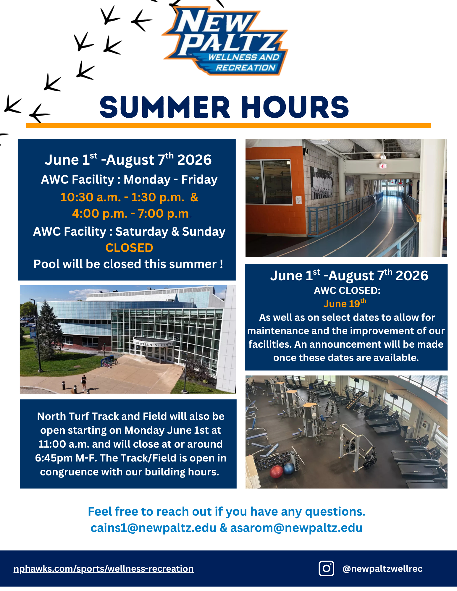 Wellness & Rec Summer Hours 2026