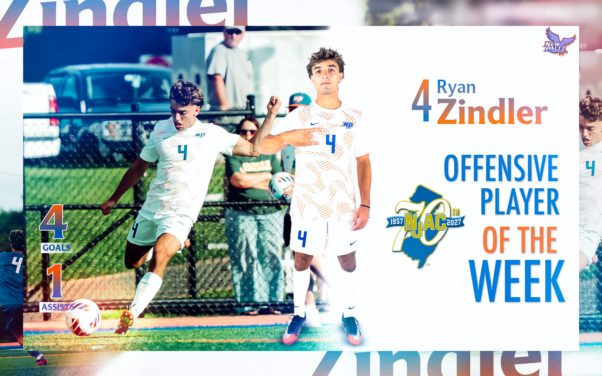 Ryan Zindler NJAC Offensive POTW - Men's Soccer - 1st in Program History
