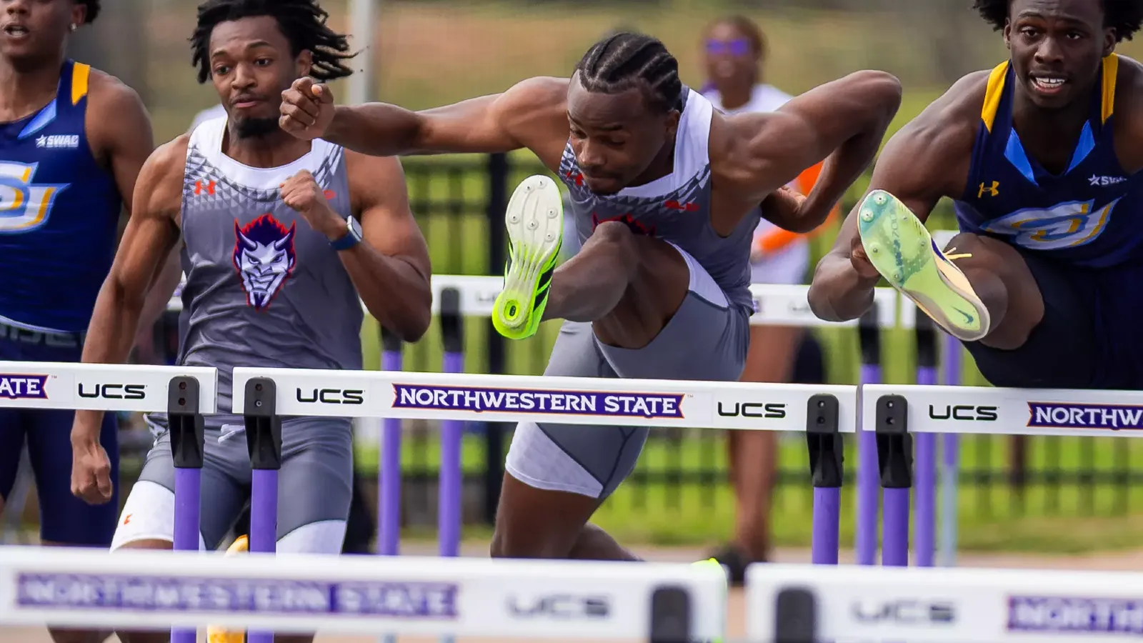 Dishaun Lamb in the 110 meter hurdles