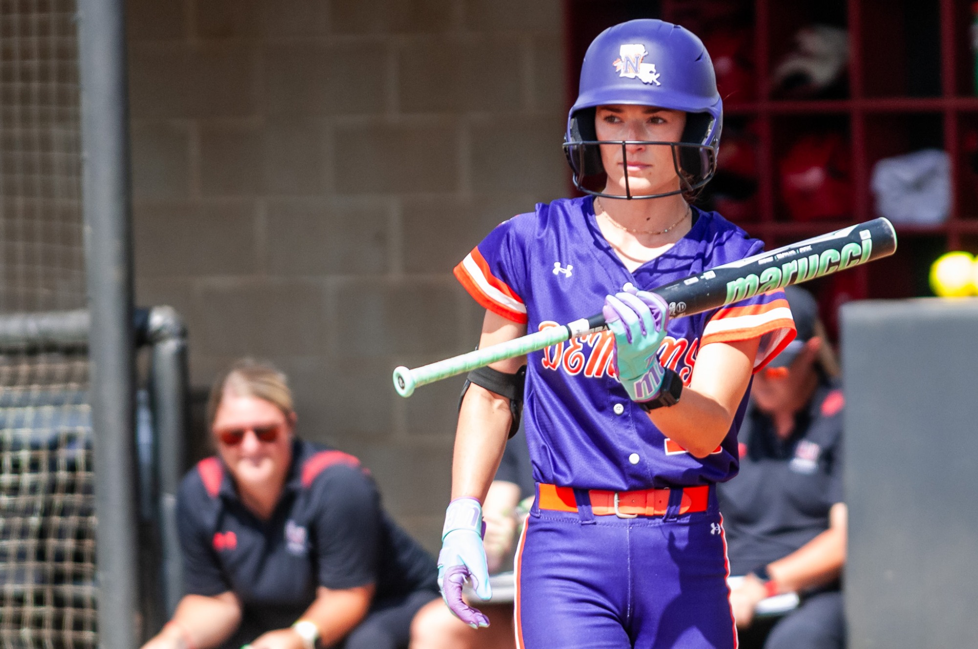 NSU 15 Britt Bourgoyne getting set at the plate