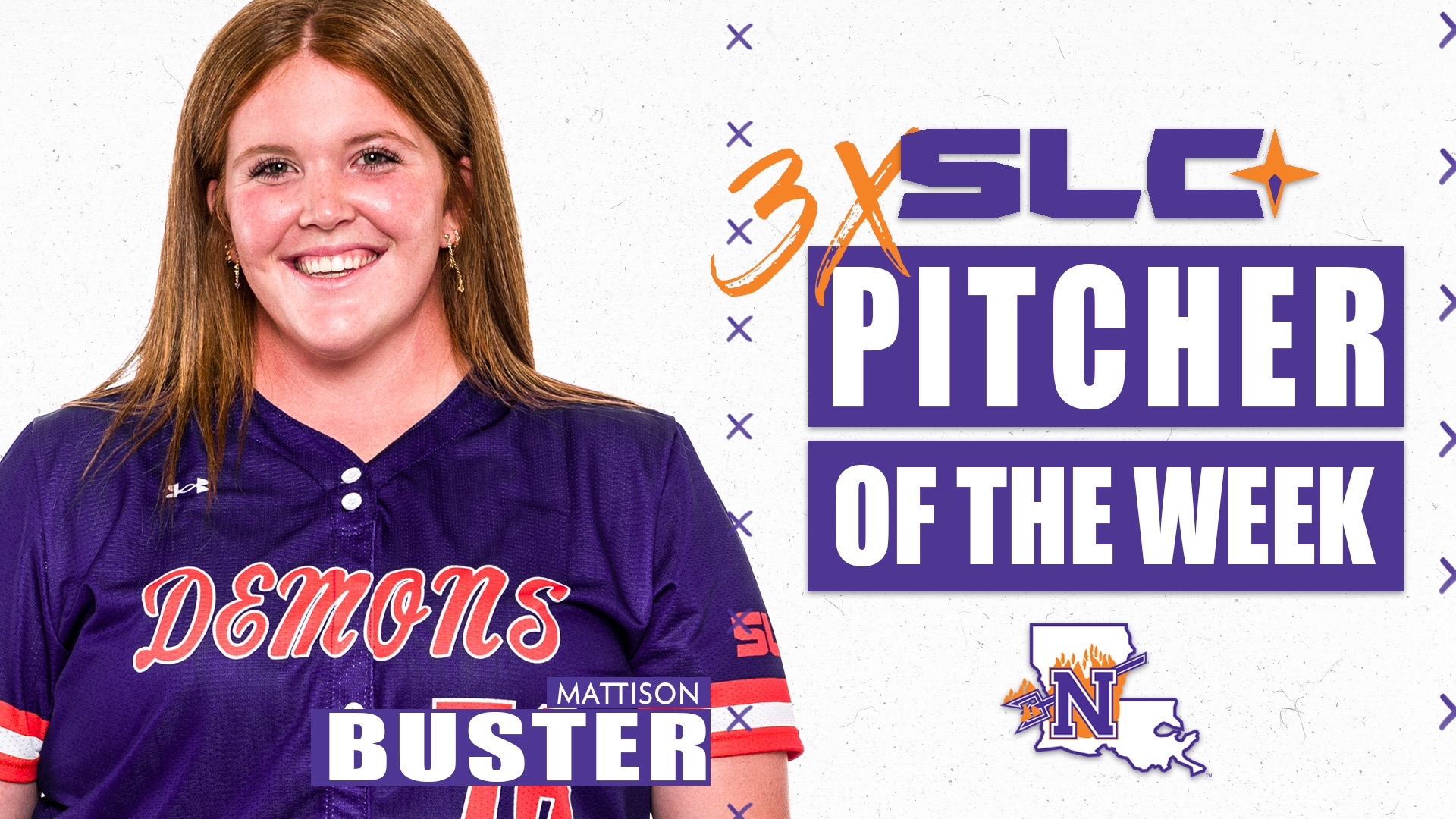 Southland Conference Pitcher of the Week Mattison Buster graphic