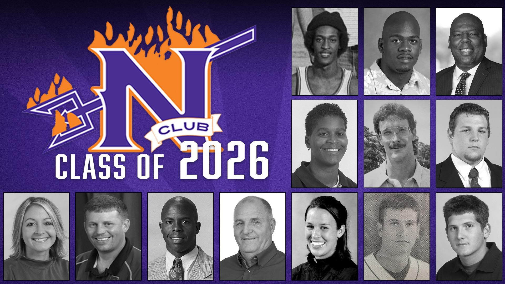 Graphic announcing the 13-member N-Club Hall of Fame Class of 2026