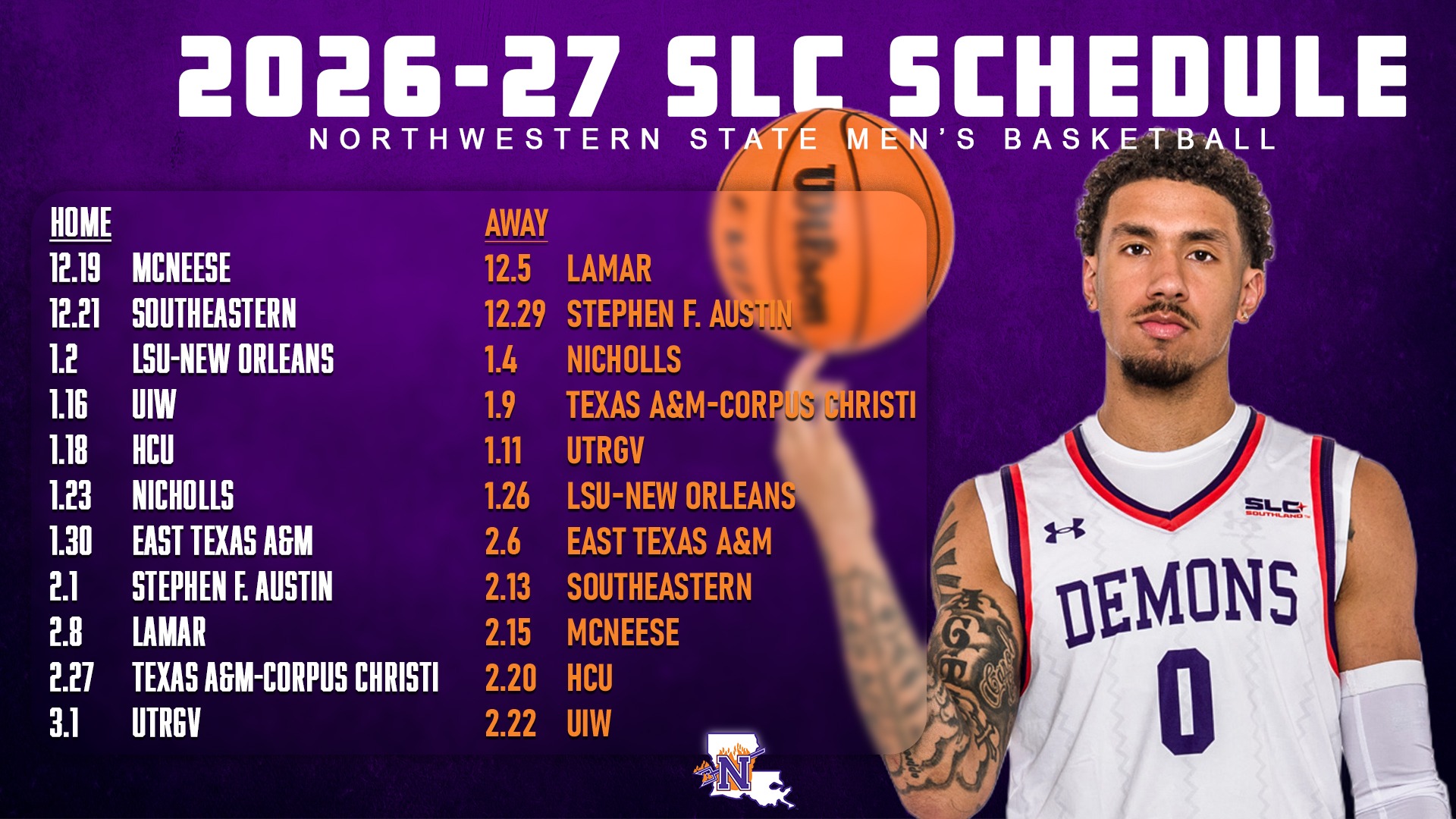 Graphic announcing the 2026-27 SLC men's basketball schedule