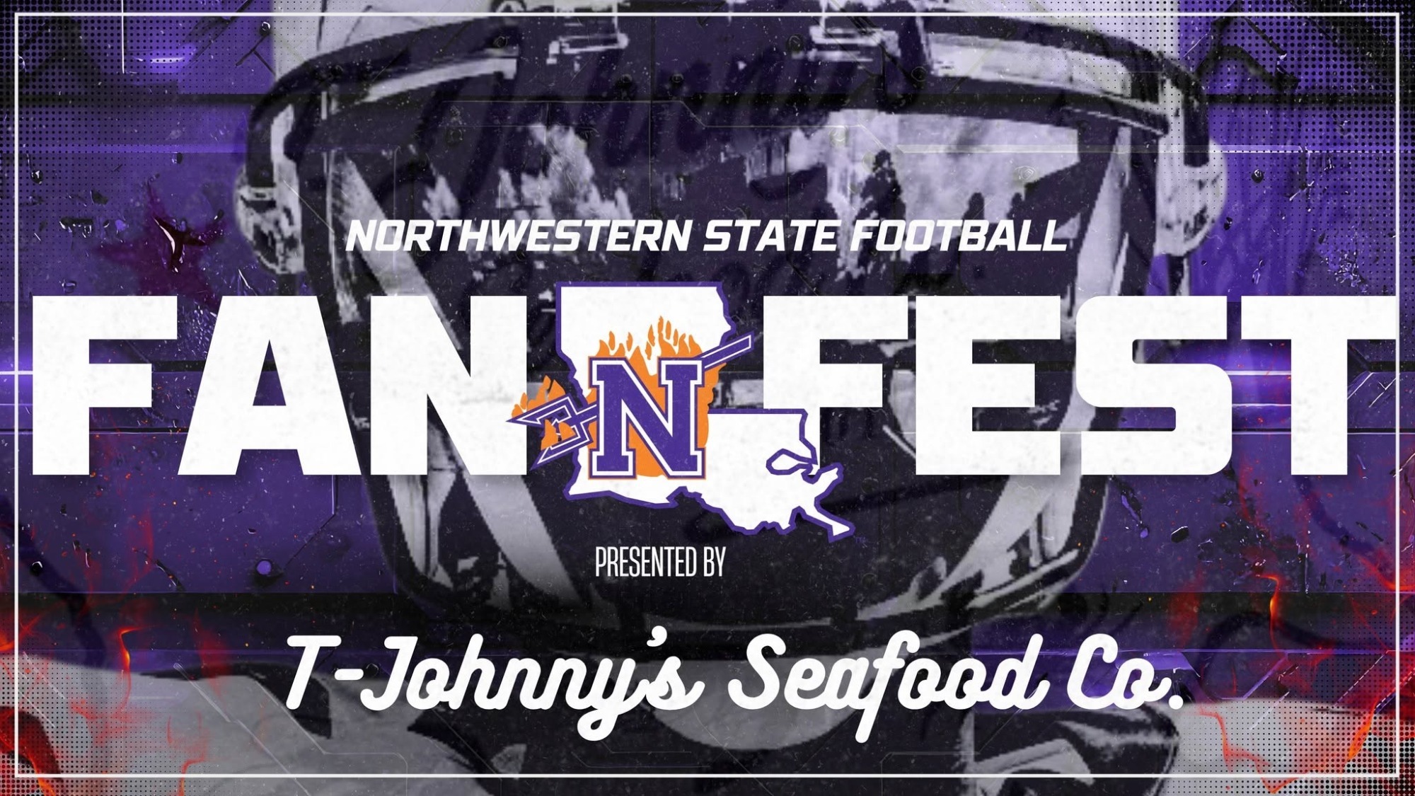 Graphic announcing 2026 Football Fan Fest presented by T-Johnny's Seafood Co.